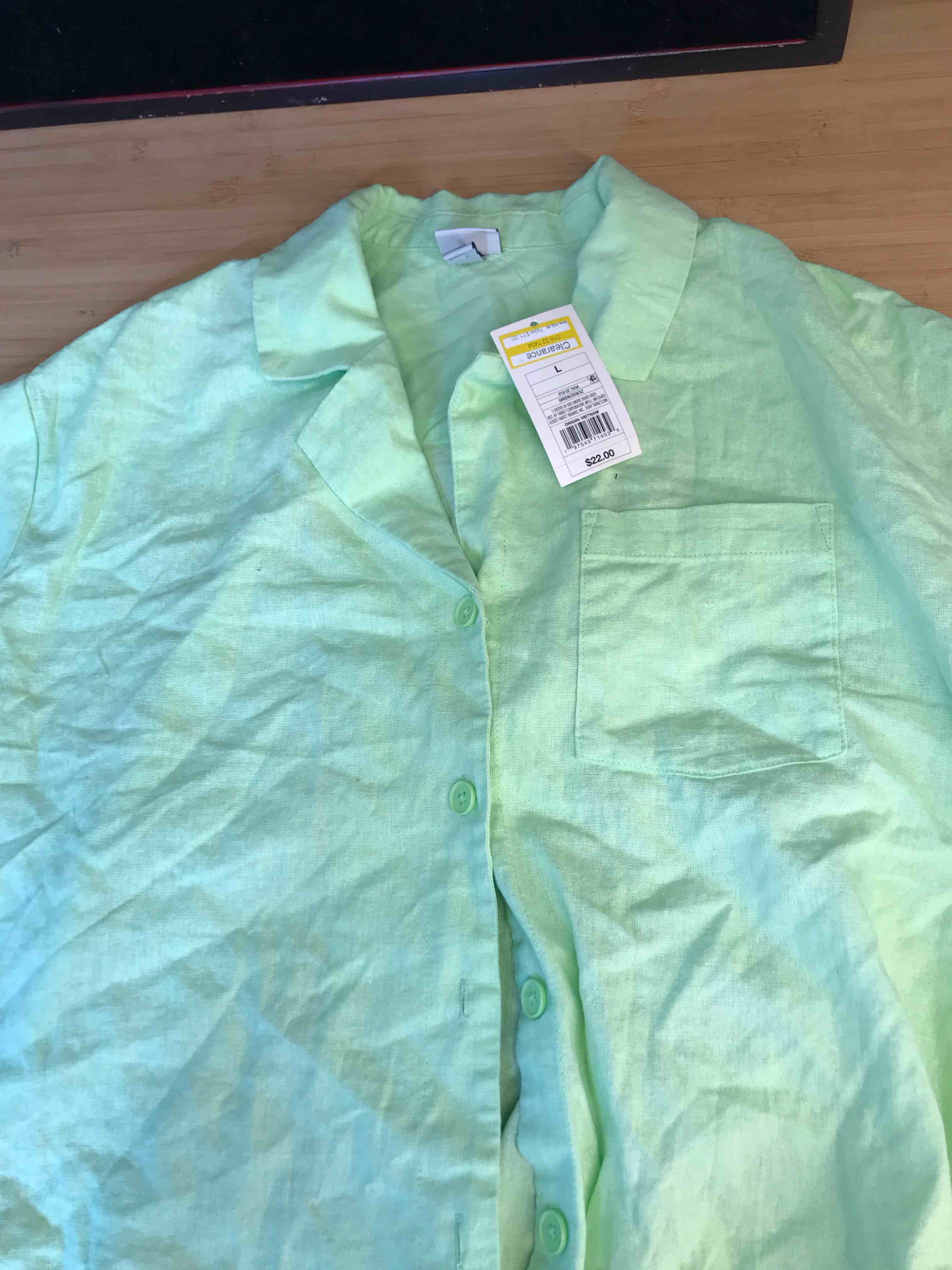 Condition photo showing New/Like New for Women's Linen Short Sleeve Button-Down Camp Shirt - A New Day™ Green L