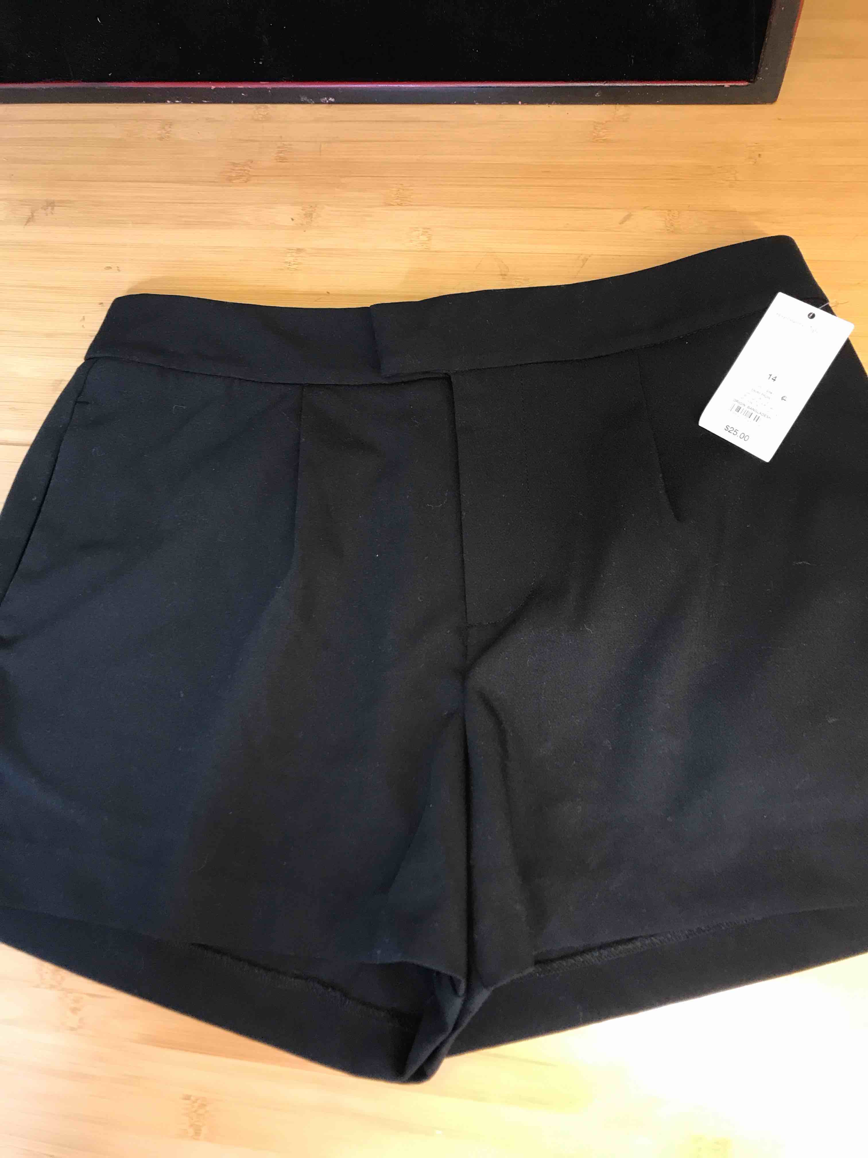 Condition photo showing New/Like New for Women's High-Rise Tailored Shorts - A New Day™ Black 14: Recycled Polyester Blend, Inside Pocket, 4" Inseam