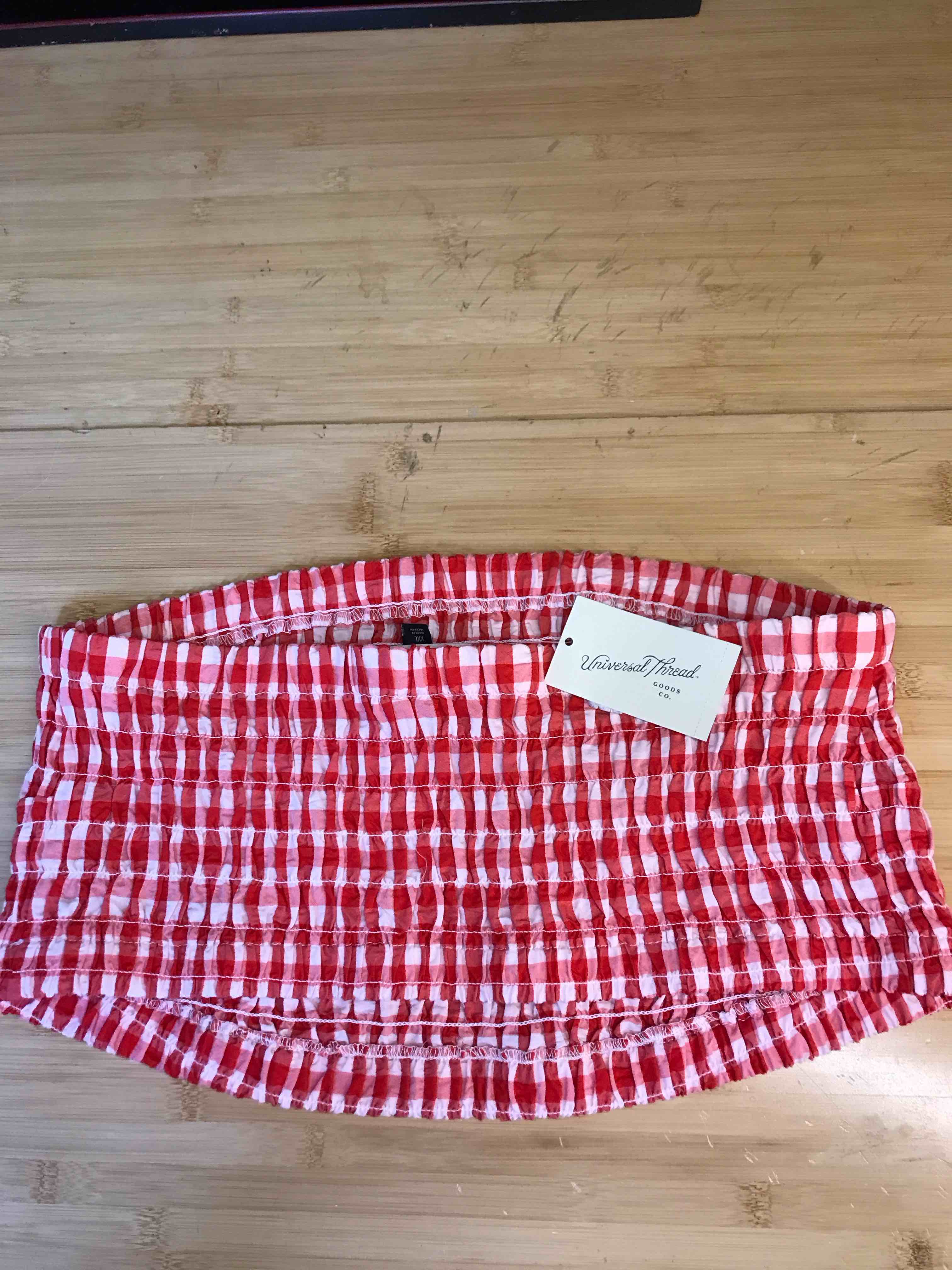 Condition photo showing New/Like New for Women's Smocked Tube Top - Universal Thread™ Red Gingham XXL