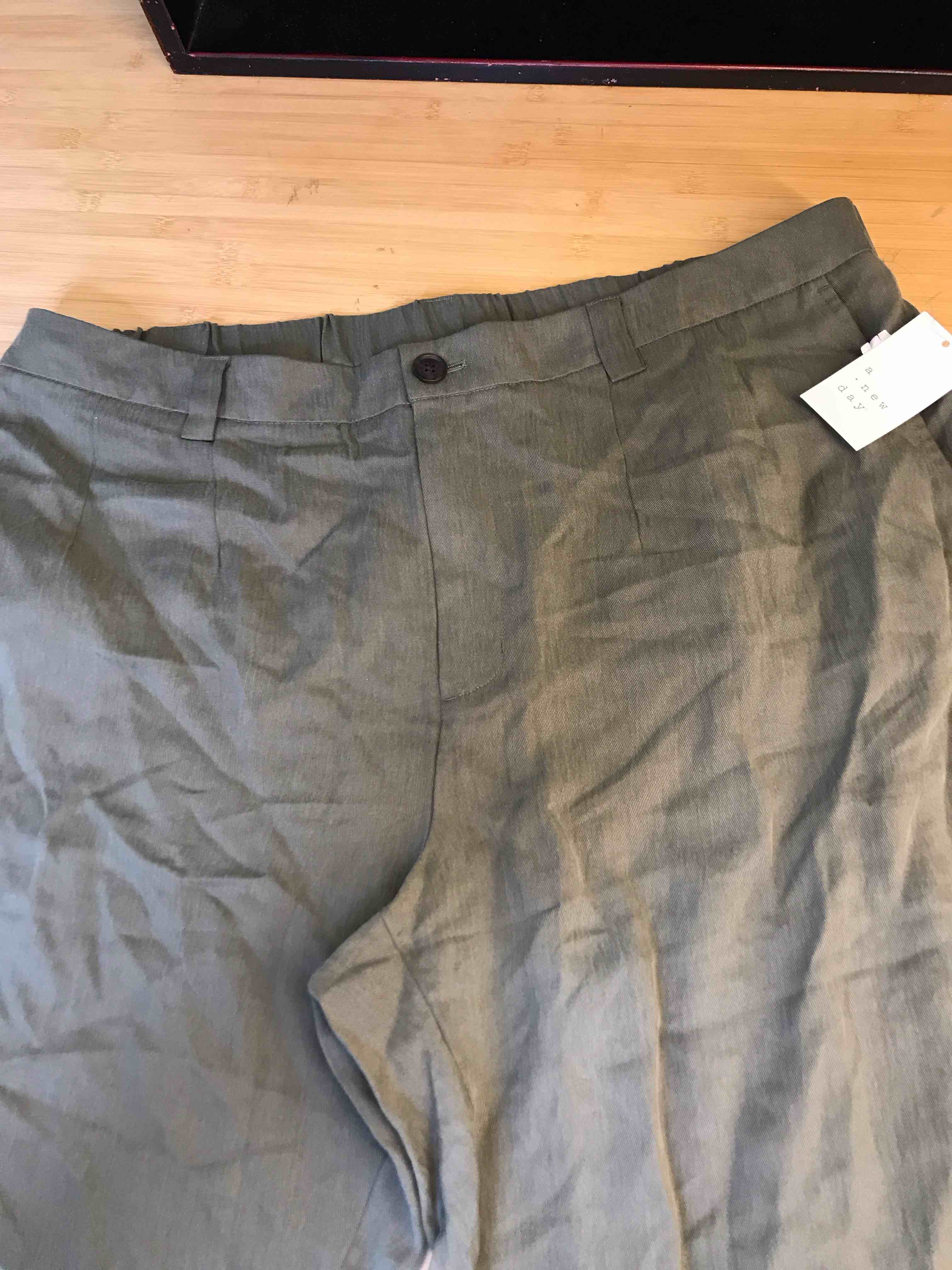Condition photo showing New/Like New for Women's High-Rise Straight Trousers - A New Day™ Olive Green 20: Plus Size, Midweight Twill, Back Elastic, Machine Washable