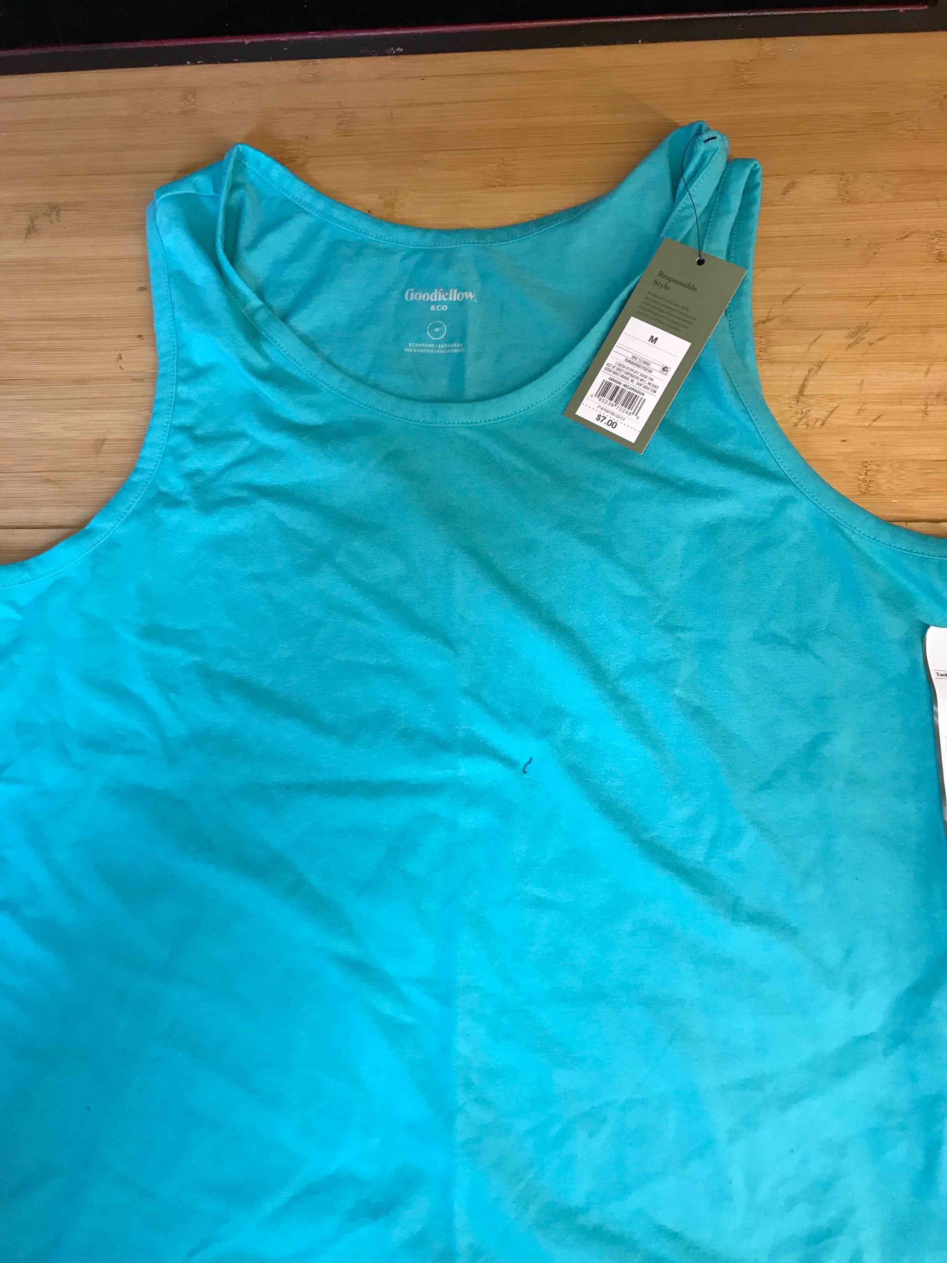 Condition photo showing New/Like New for Men's Tank Top - Goodfellow & Co™ Turquoise Blue M: Lightweight, Standard Fit, Pullover