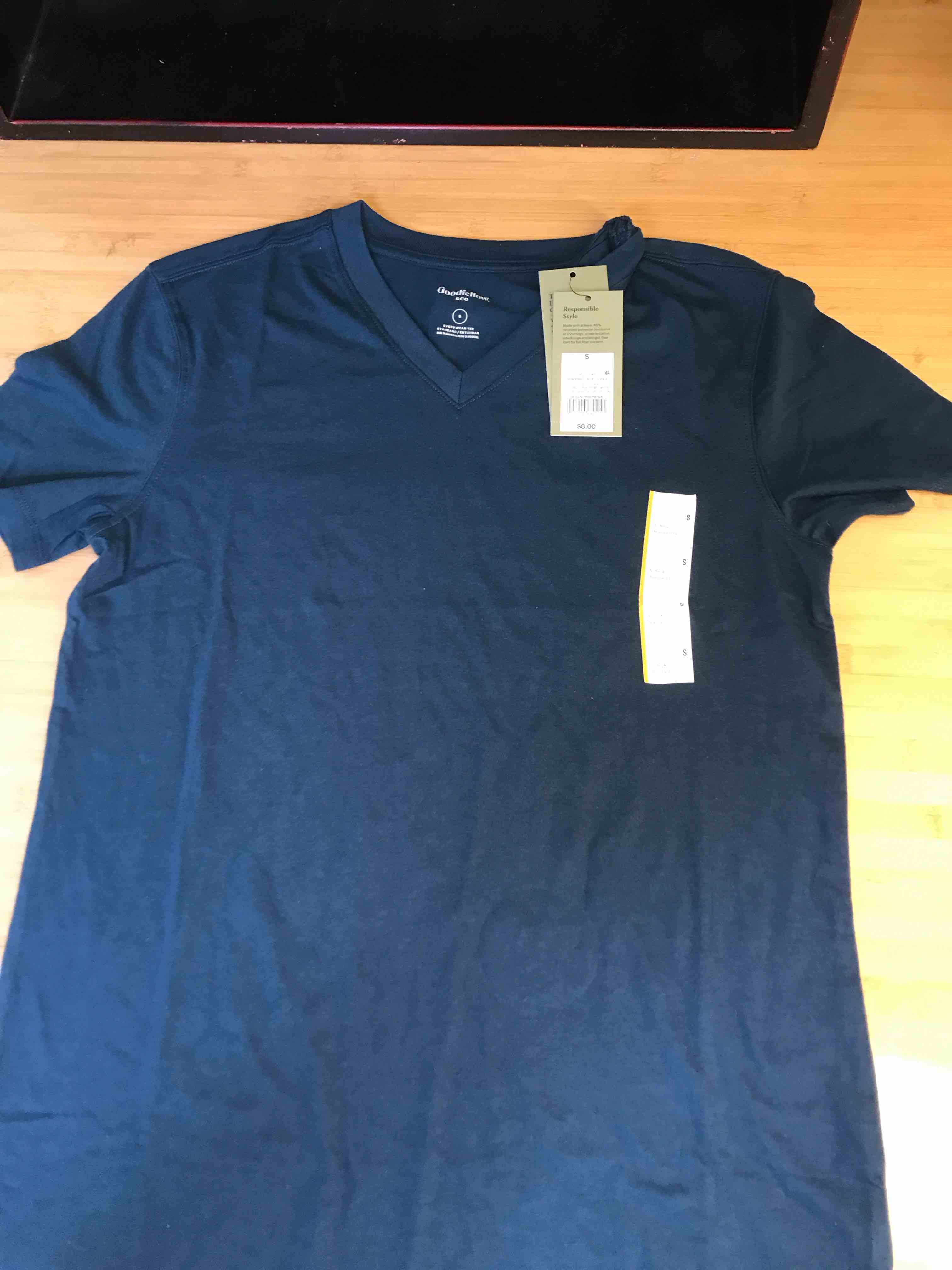 Condition photo showing New/Like New for Men's Every Wear Short Sleeve V-Neck T-Shirt - Goodfellow & Co™ Thunderbolt Blue S