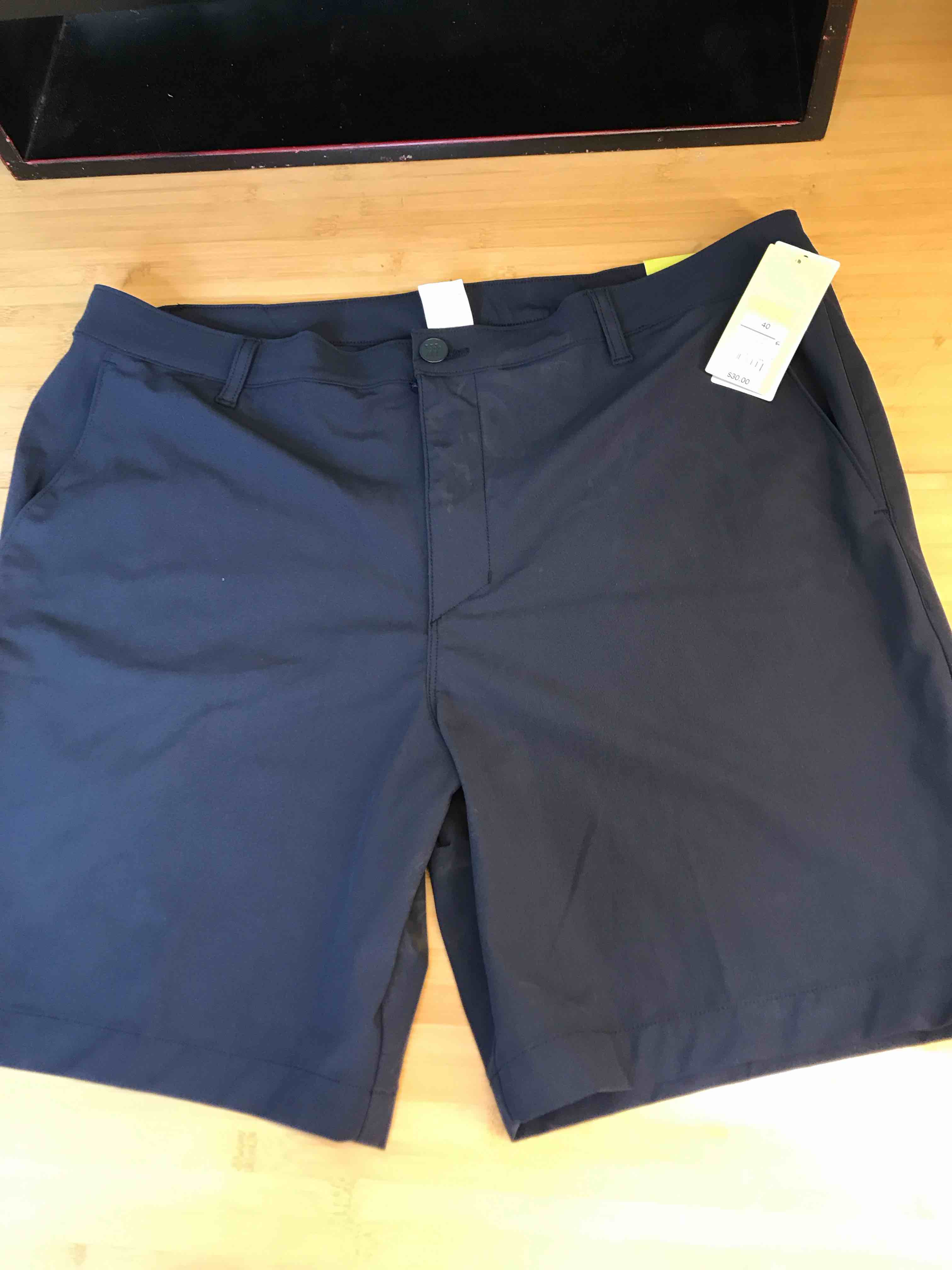 Condition photo showing New/Like New for Men's 8" Golf Shorts - All In Motion™ Navy Blue 40: Moisture Wicking, Quick Dry, Zippered Pocket, Belt Loops
