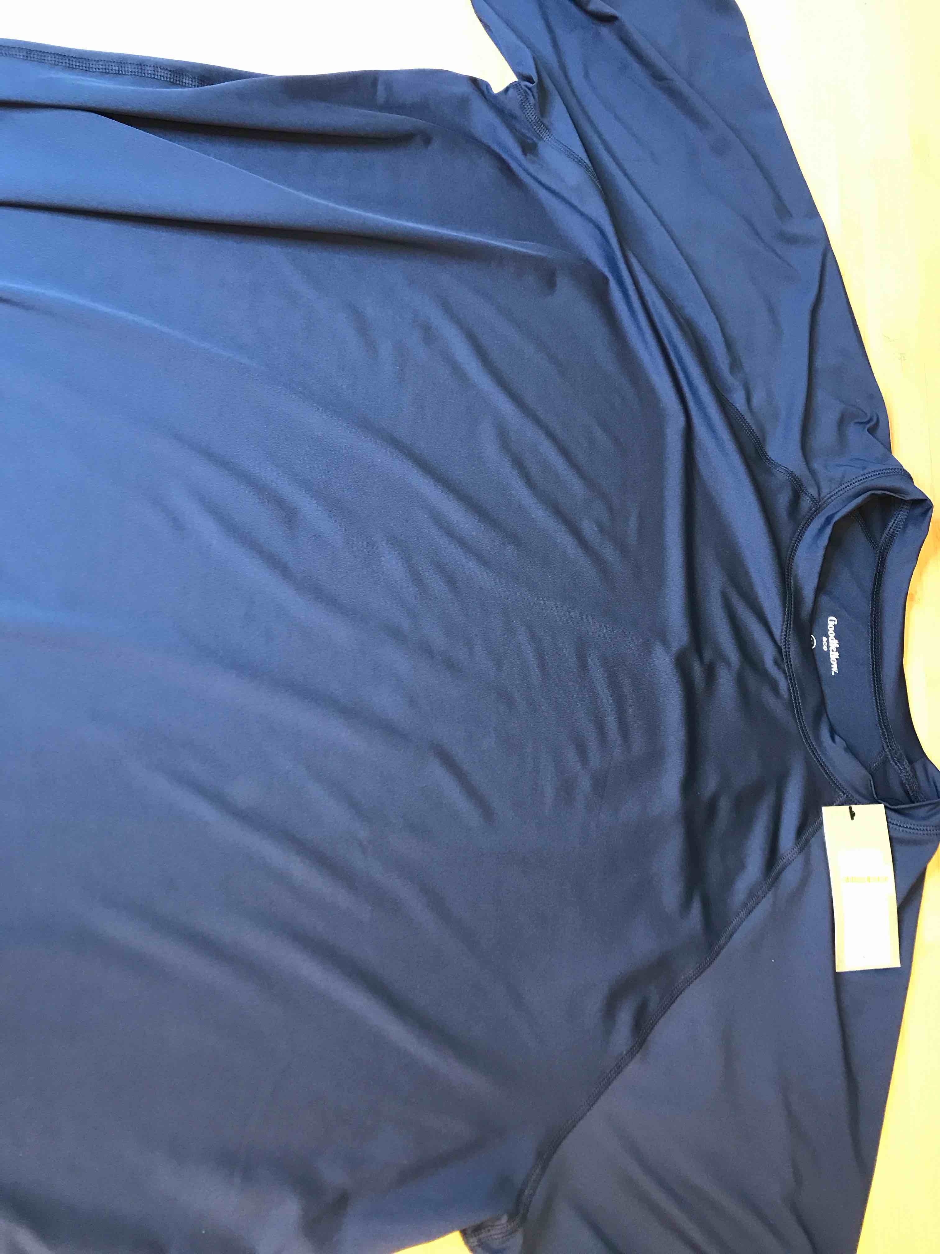 Condition photo showing New/Like New for Men's Big & Tall Short Sleeve Rash Guard Swim Shirt - Goodfellow & Co™ Navy Blue 3XLT: UPF 50+ Fit