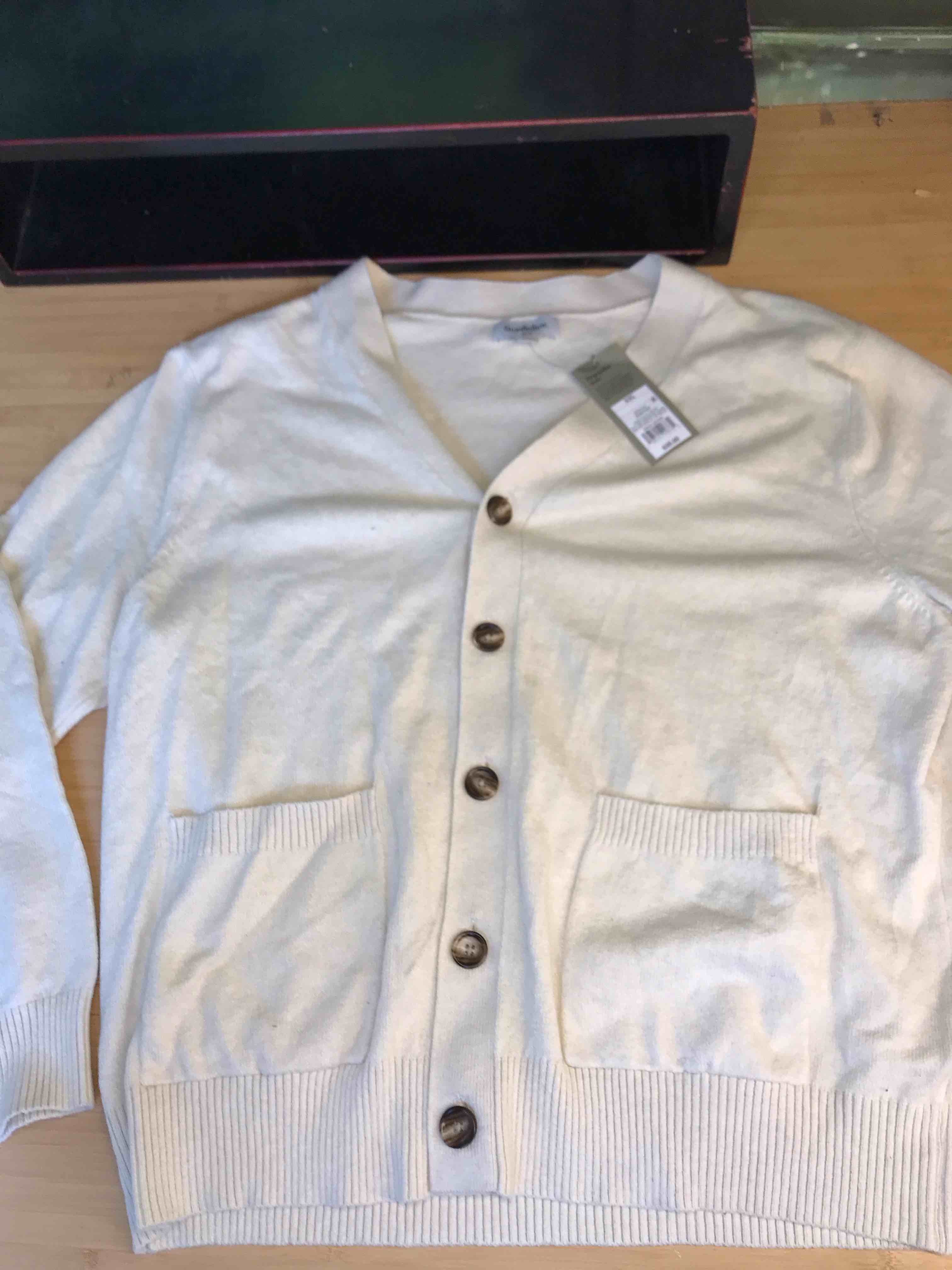 Condition photo showing New/Like New for Men's V-Neck Cardigan Sweater - Goodfellow & Co™ Cream XXL