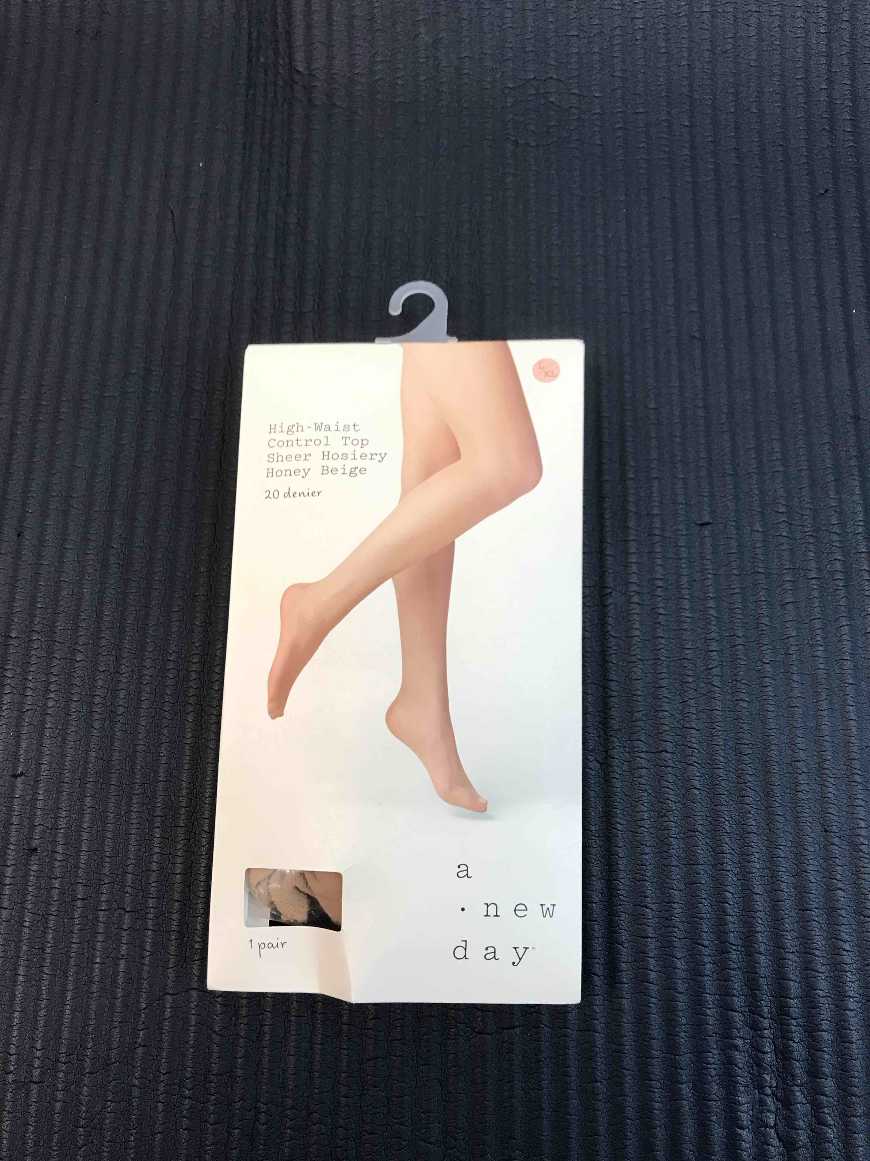 Condition photo showing New/Like New for Women's 20D Sheer High Waist Control Top Tights - A New Day™ Honey Beige L/XL: Nylon Spandex Knit