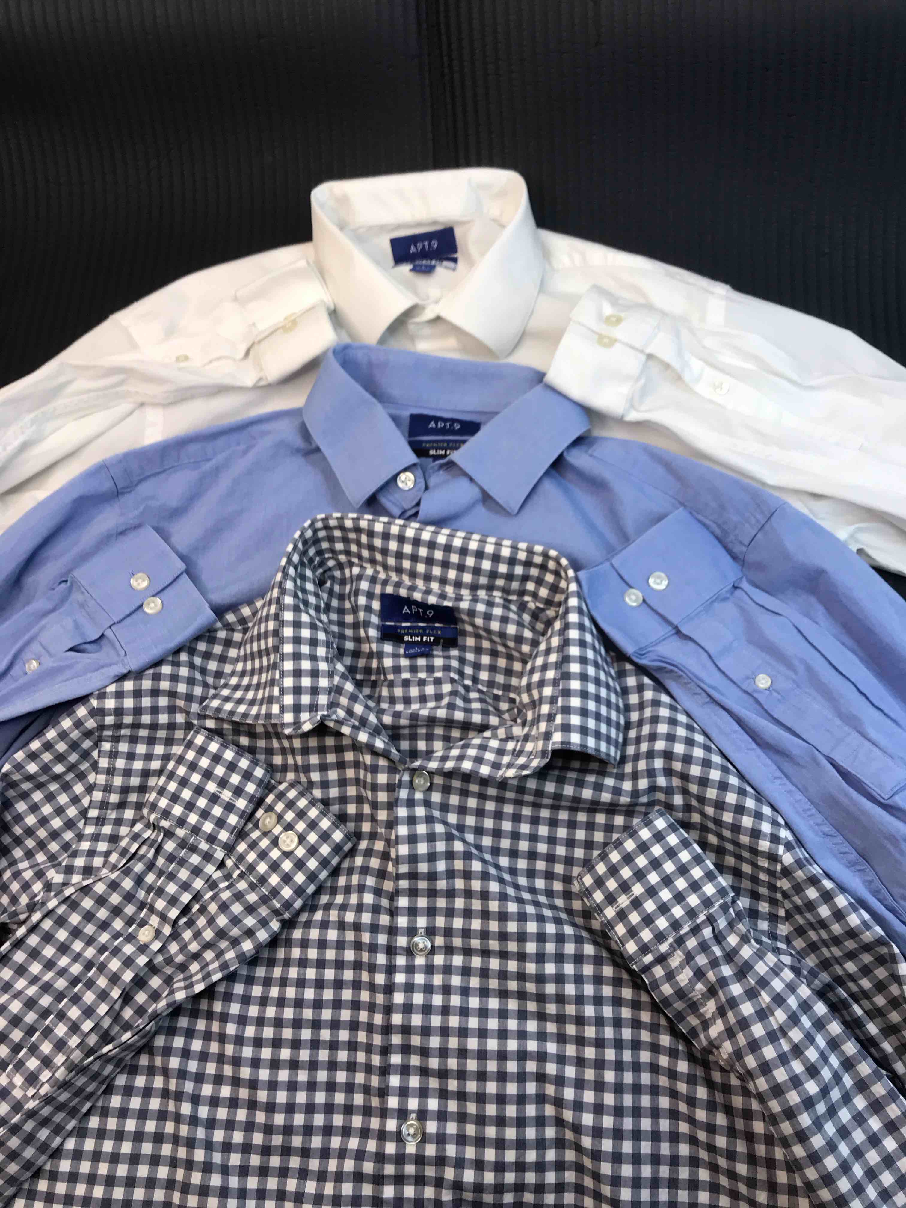 Condition photo showing New/Like New for APT 9 Large Men’s Dress shirts