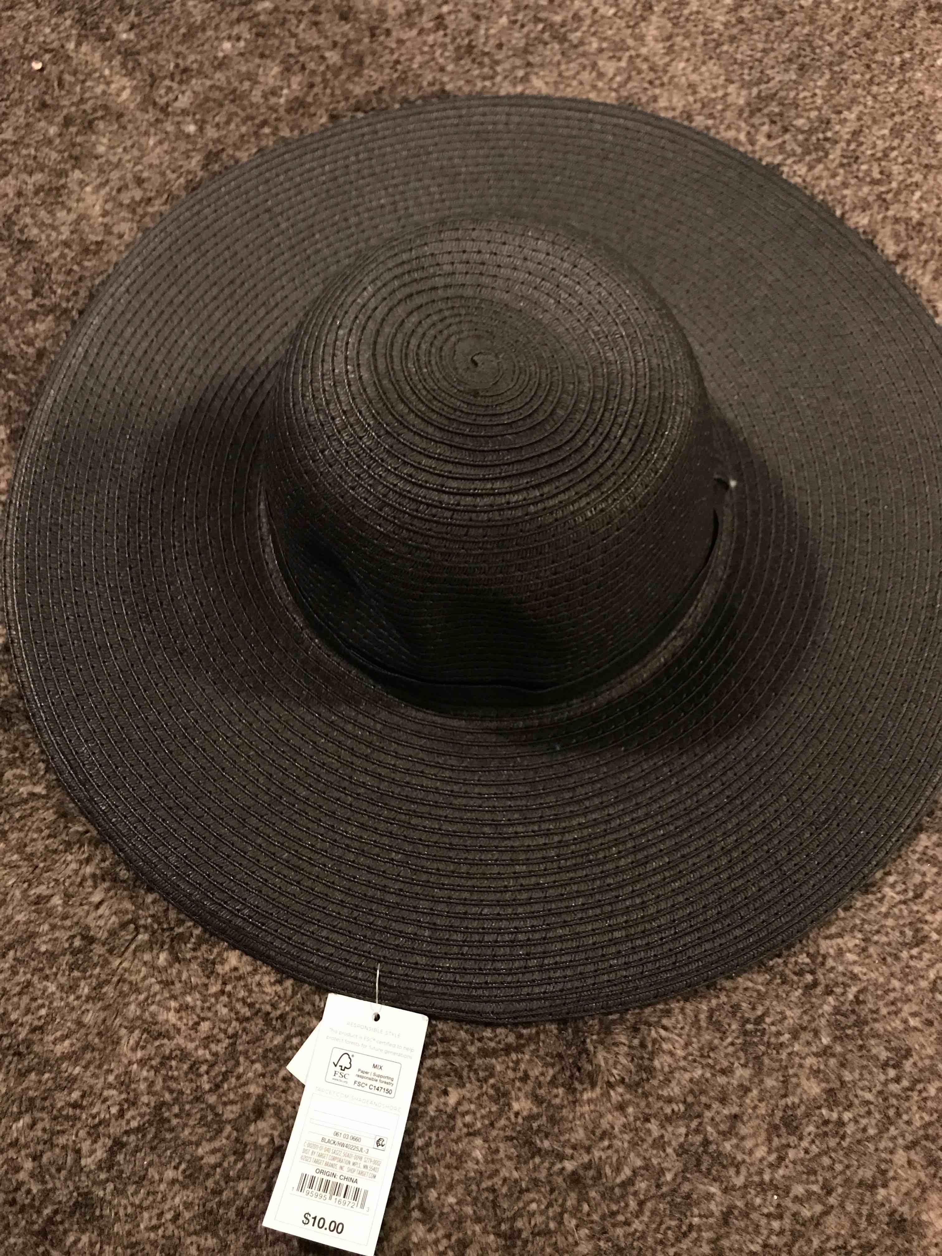 Condition photo showing New/Like New for Packable Paper Straw Floppy Hat - Shade & Shore™ Black: UPF 50+ Sunhat, Midweight Woven, Adult One Size