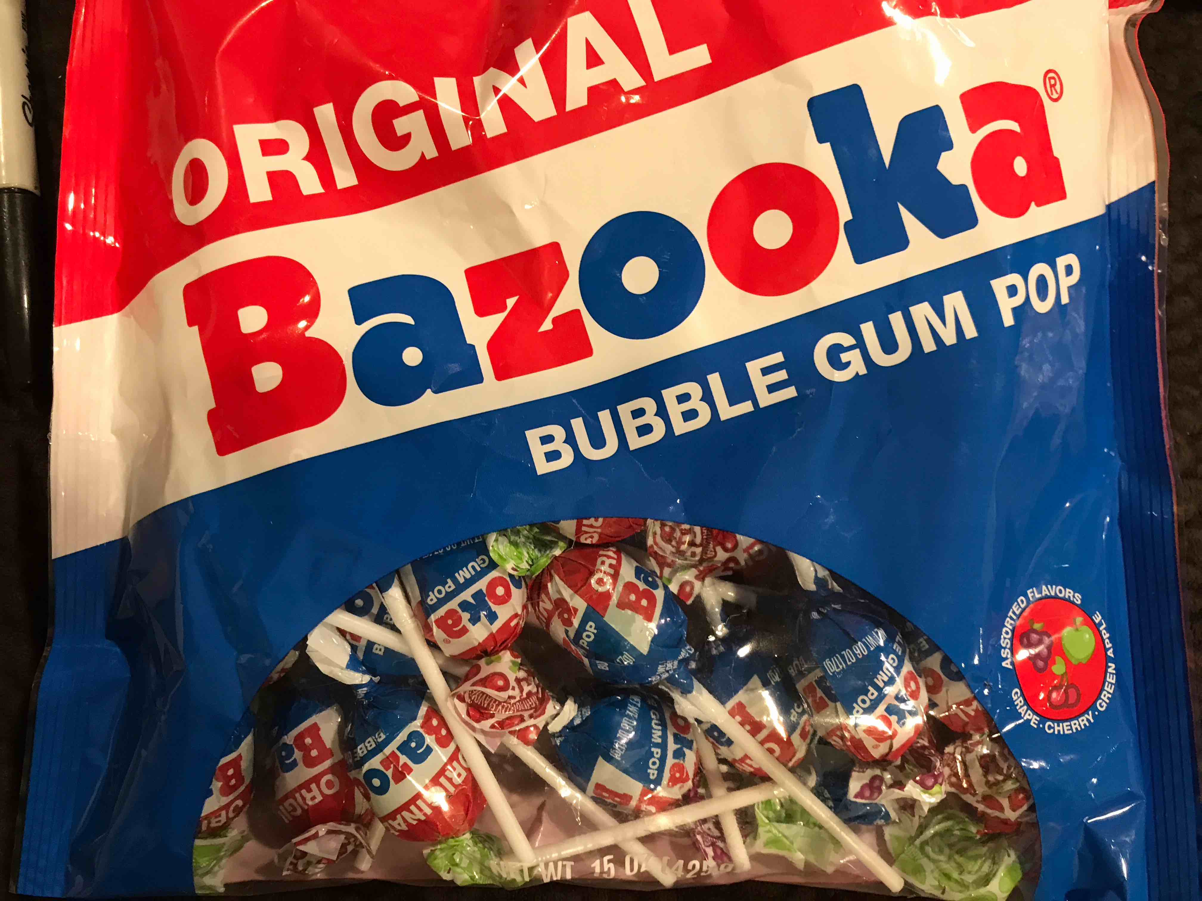 original bazooka bubble gum pop suckers 15oz bag in date bb 05/30/2027