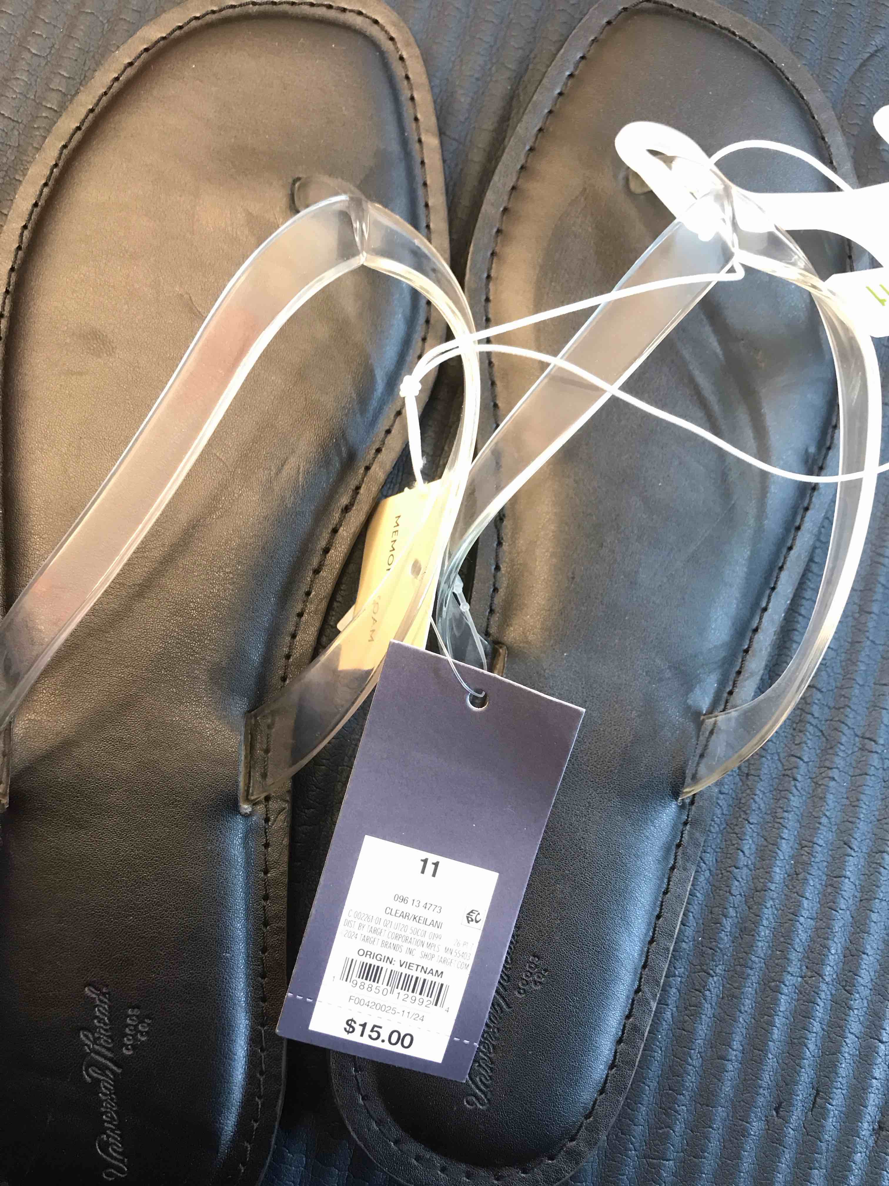 Condition photo showing New/Like New for Women's Keilani Thong Flip Flops - Universal Thread™ Clear 11: Memory Foam, Slip On, Square Toe