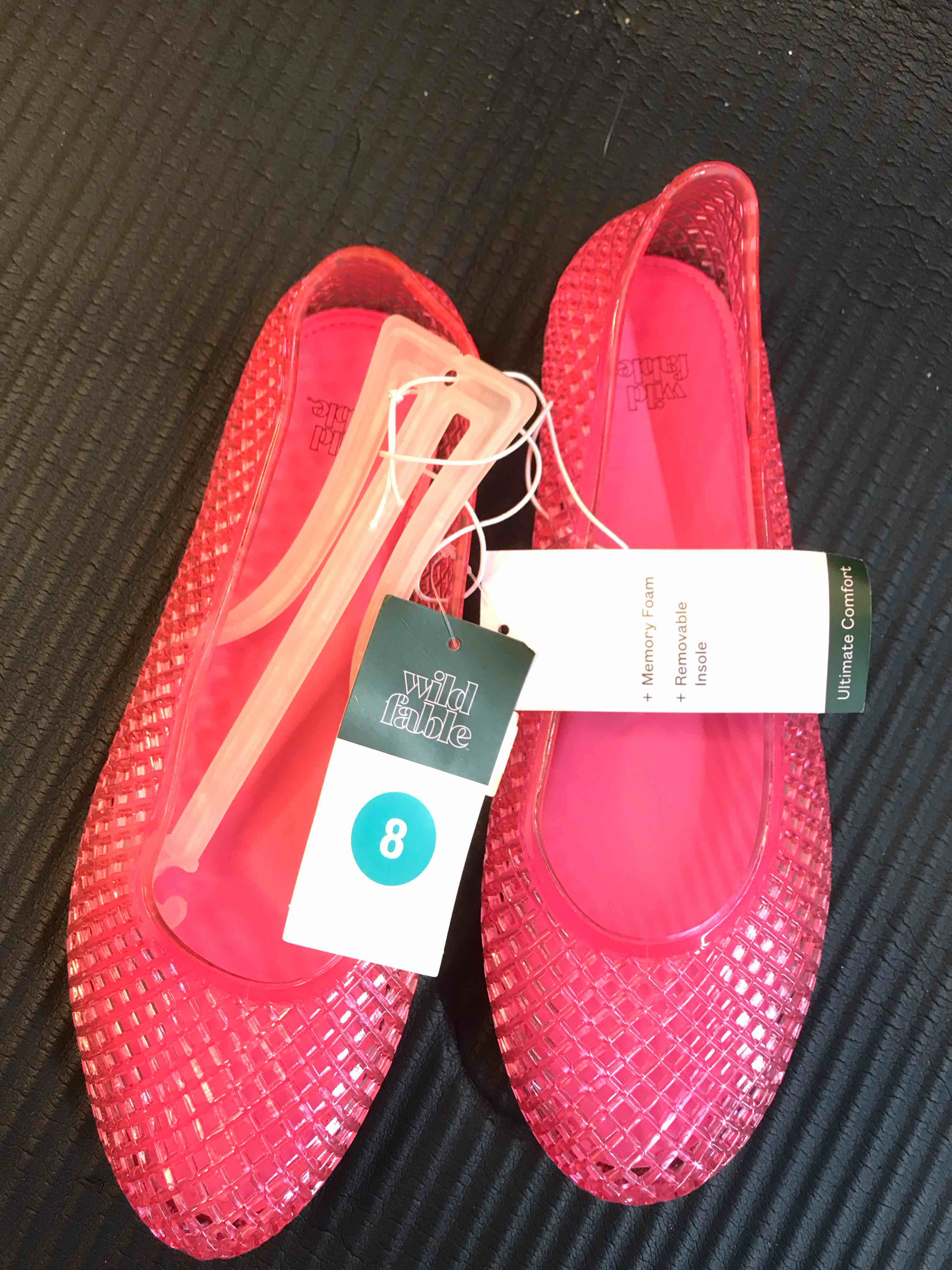 Condition photo showing New/Like New for Women's Isabella Jelly Flats - Wild Fable™ Light Pink 8: Pull-On, Round Toe, Textured Outsole