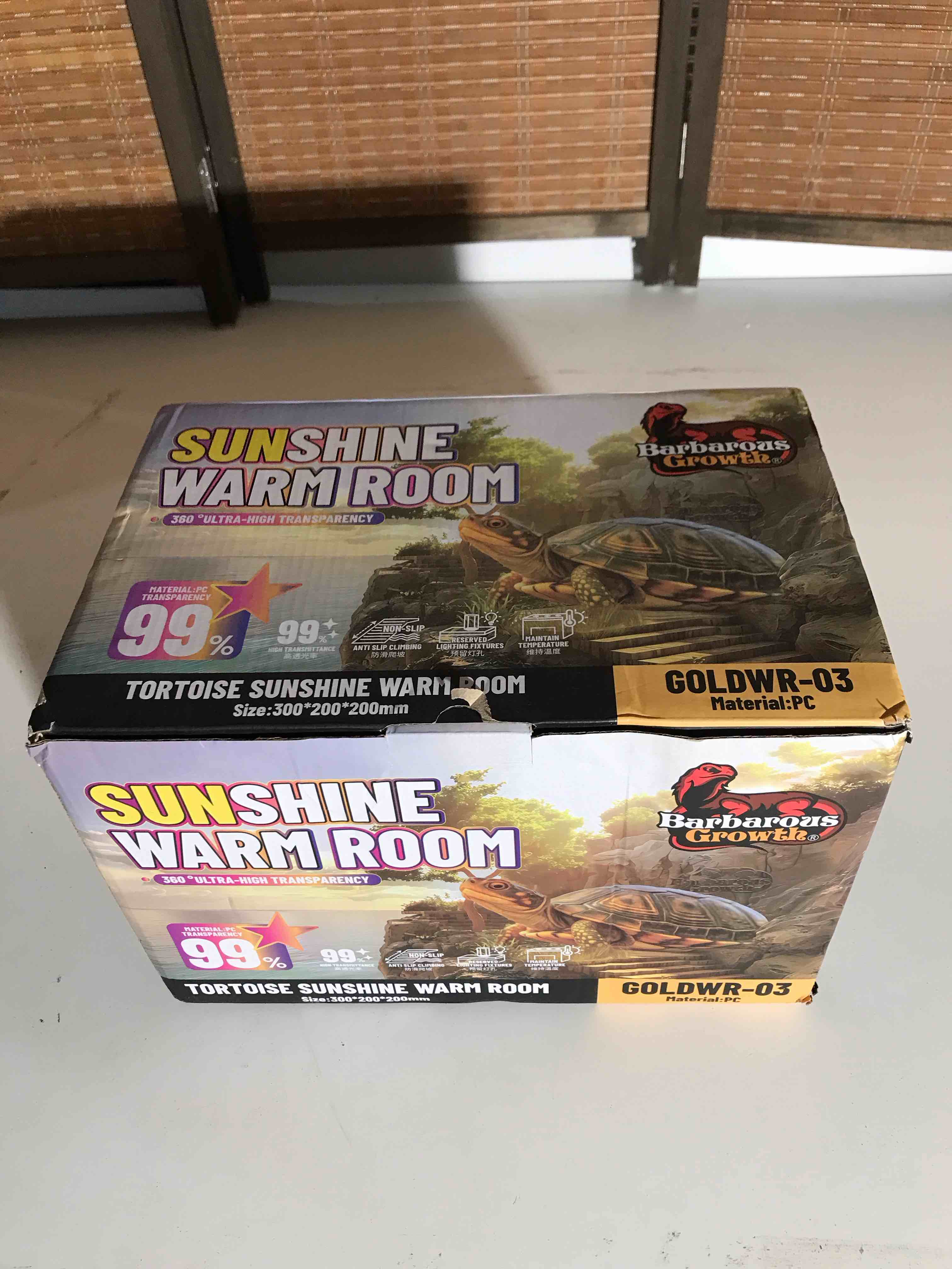 Condition photo showing New/Like New for Tortoise Sunshine Warm Room, Elevated Transparent Turtle Basking Platform with Ramp & Lid, Adjustable Height, Small Turtle Habitat with Reserved Hole for Hex Basking Lamp (Middle)