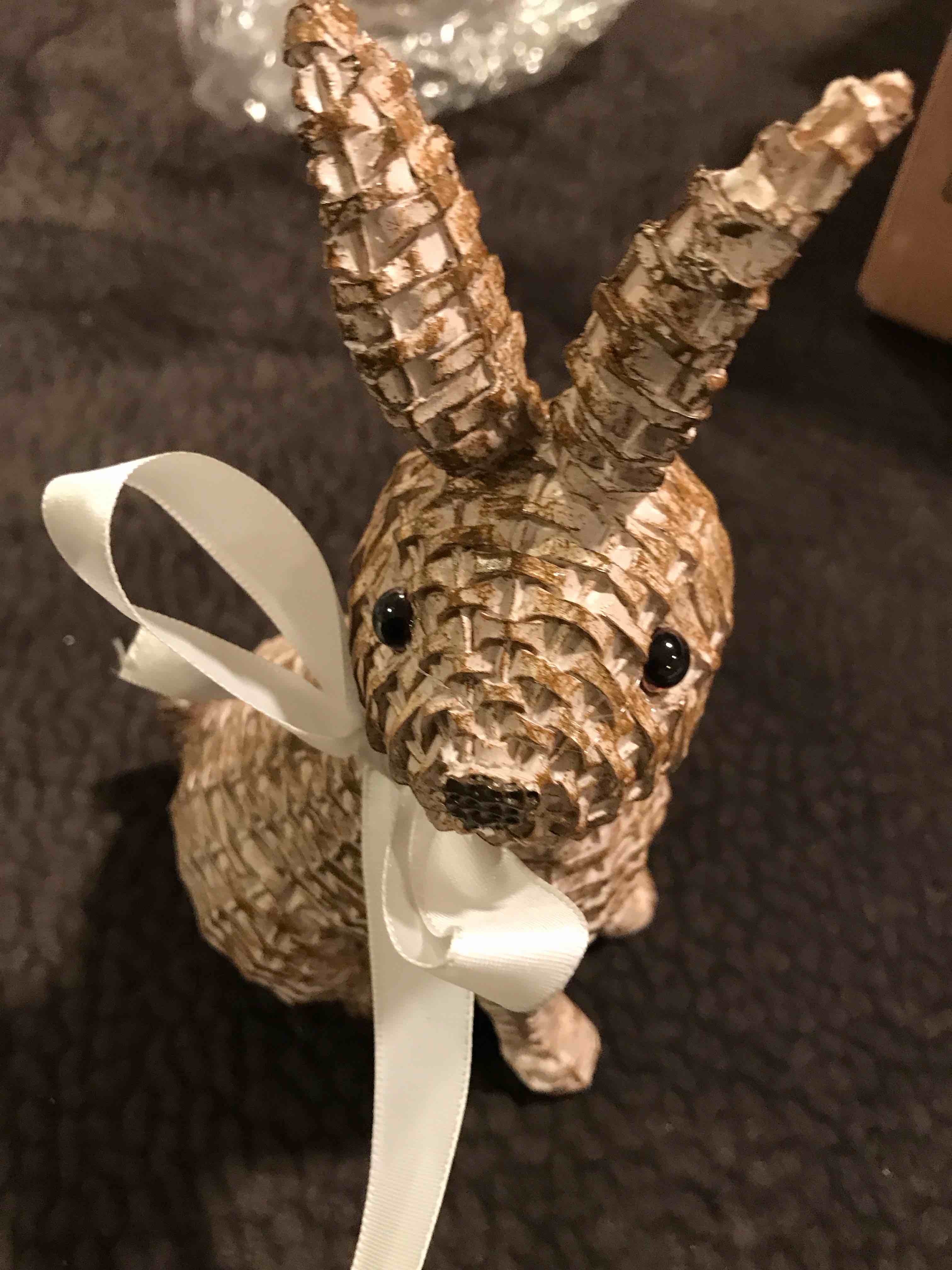 Condition photo showing New/Like New for Rattan Effect Resin Bunny Easter Decor,Table Rabbit Easter Decorations,Spring Bunnies Decoration Statue Figurine for Home Farmhouse (Brown, Small-Pair)