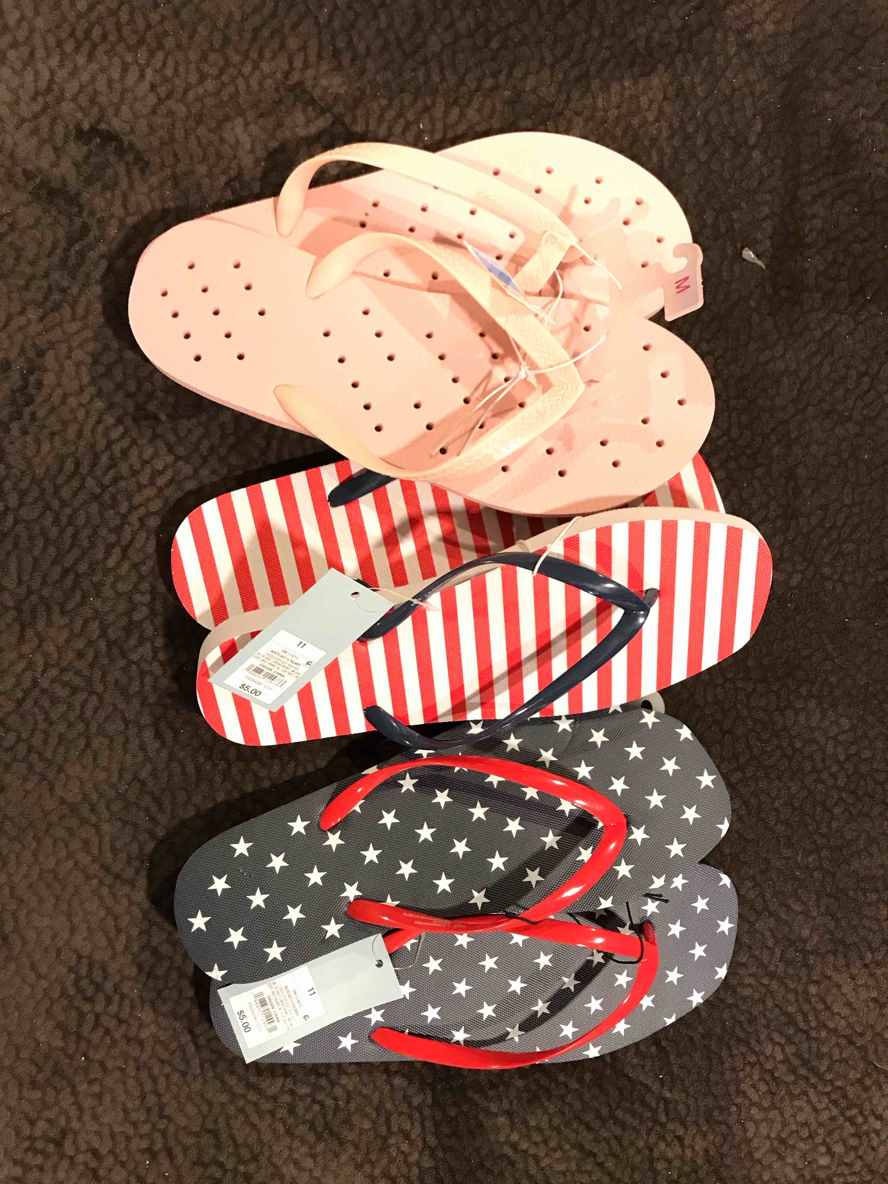 Condition photo showing New/Like New for Women's Americana Palmer Square Toe Thong Flip Flops - Shade & Shore™ Navy Blue/White Stars 11