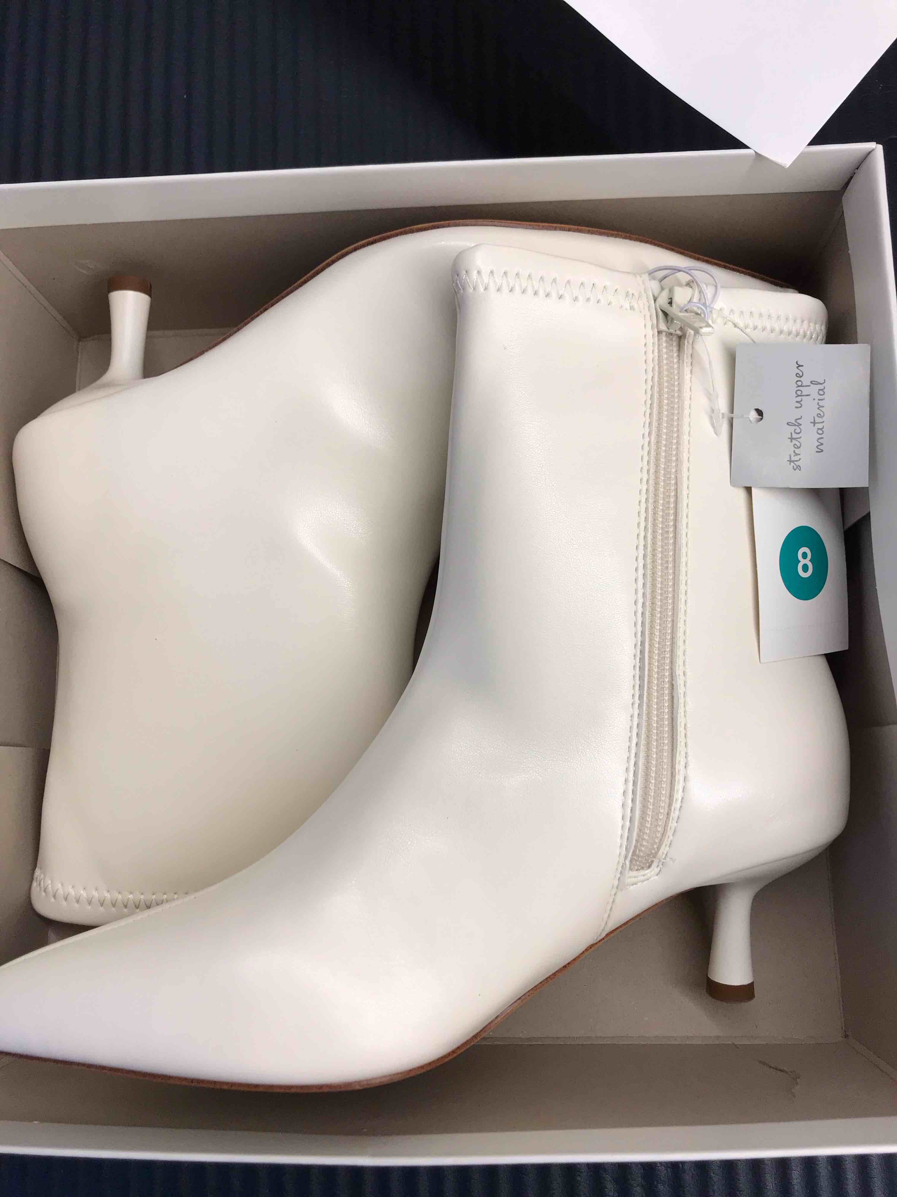 Condition photo showing New/Like New for Women's Lonnie Kitten Heel Stretch Ankle Boots - A New Day™ White 8