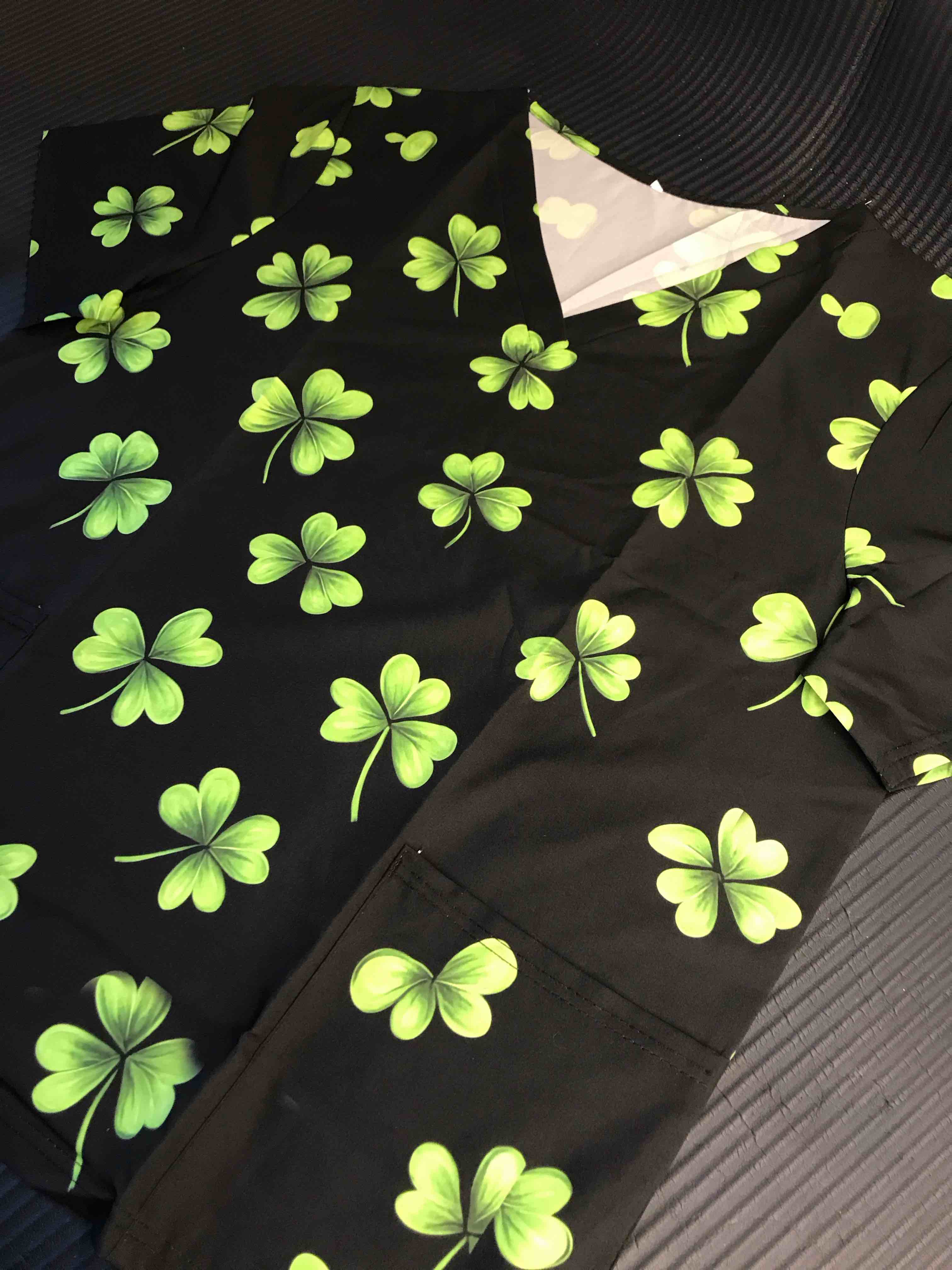 Condition photo showing New/Like New for Roshop St Patricks Day Scrub Tops Women V-Neck Short Sleeve Holiday Themed Iirish Shamrock Scrubs