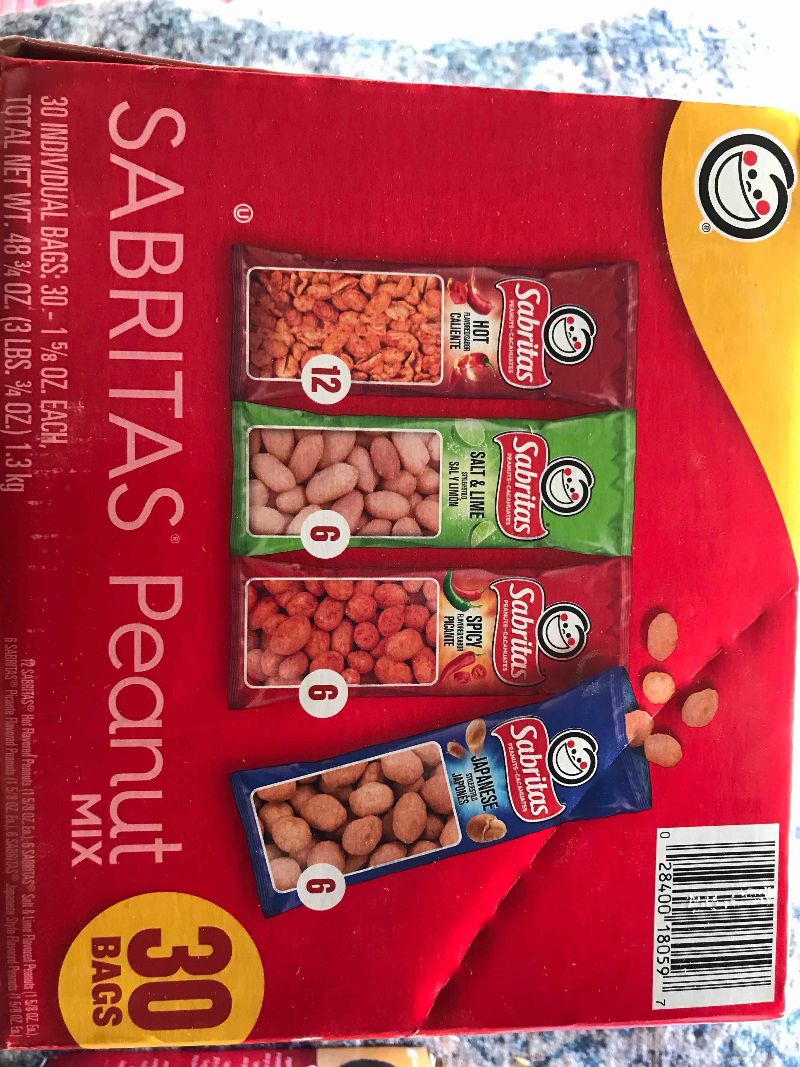 Condition photo showing New/Like New for Sabritas Peanut Mix - Hot Flavored Peanuts, Lime Flavored Peanuts, Picante Flavored Peanuts, Japanese Style Peanuts - 30 pck