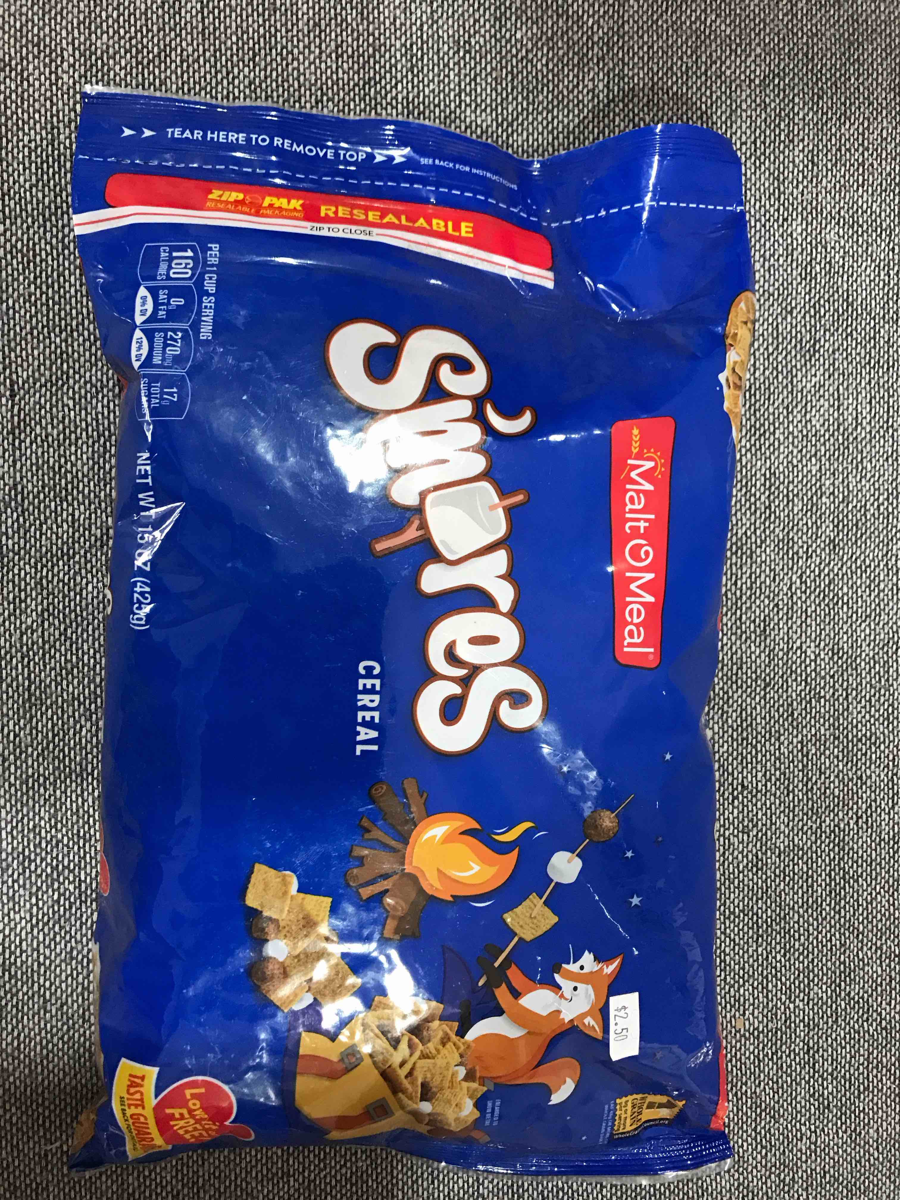 Condition photo showing New/Like New for Malt-O-Meal  S mores Flavored  Breakfast Cereal  15 oz Plastic Bag