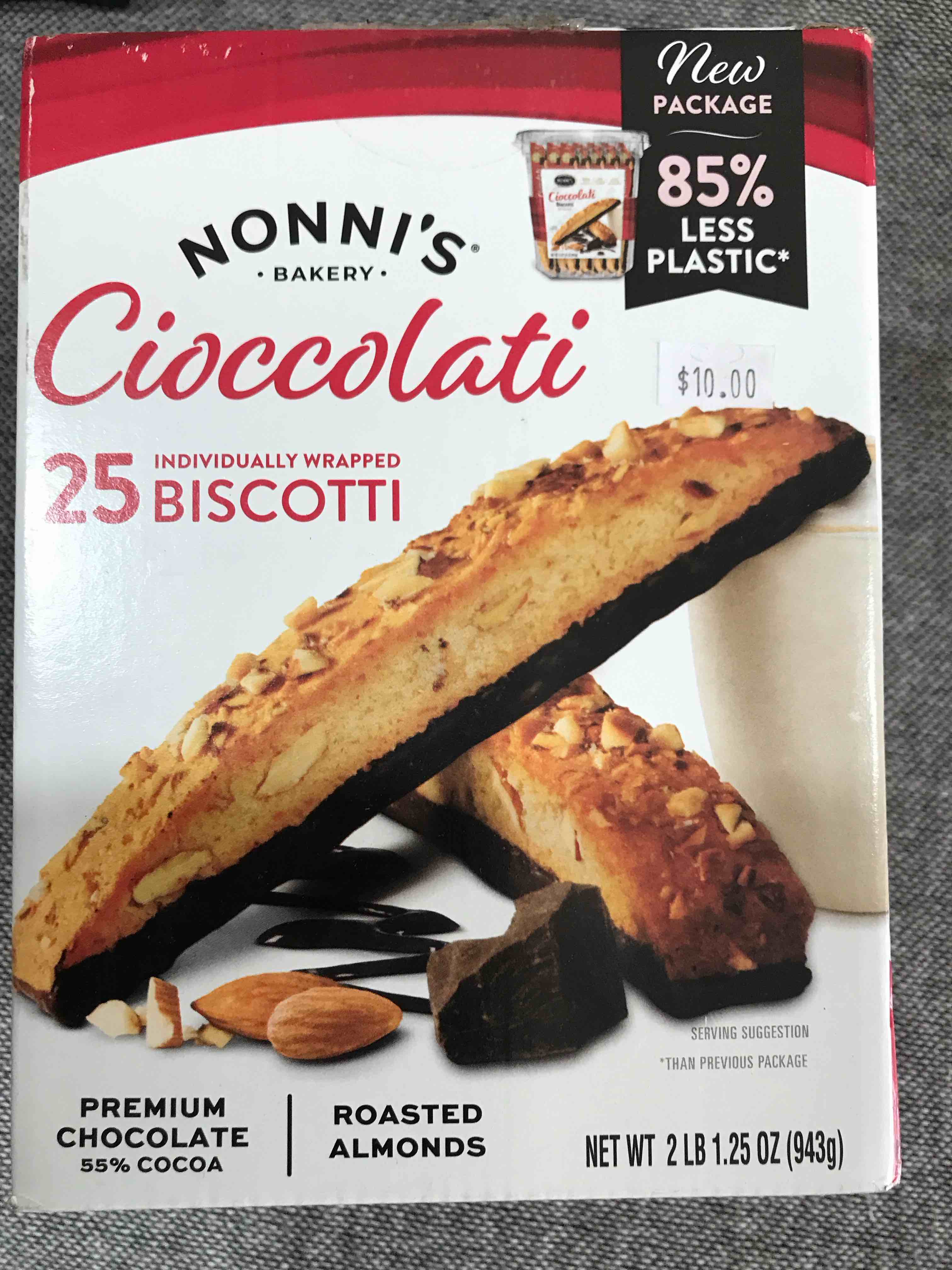 Condition photo showing Good Condition for Nonni's Biscotti Value Pack with Larger Cookies, Cioccolati, Red, Cioccolati Roasted Almond, 33.25 oz
