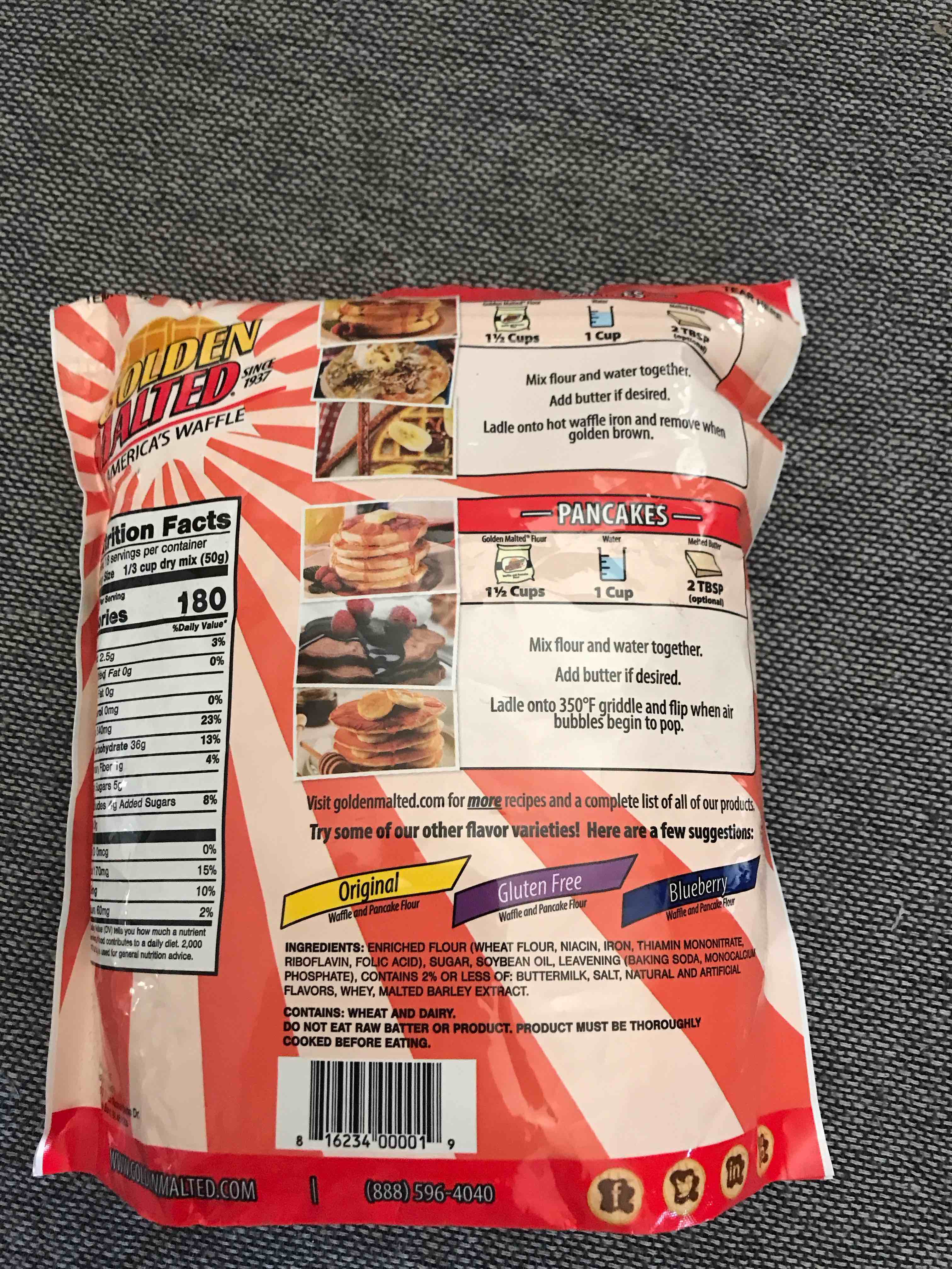 Condition photo showing Good Condition for Carbon's Golden Malted Just Add Water Waffle and Pancake Flour, 32 Ounce 