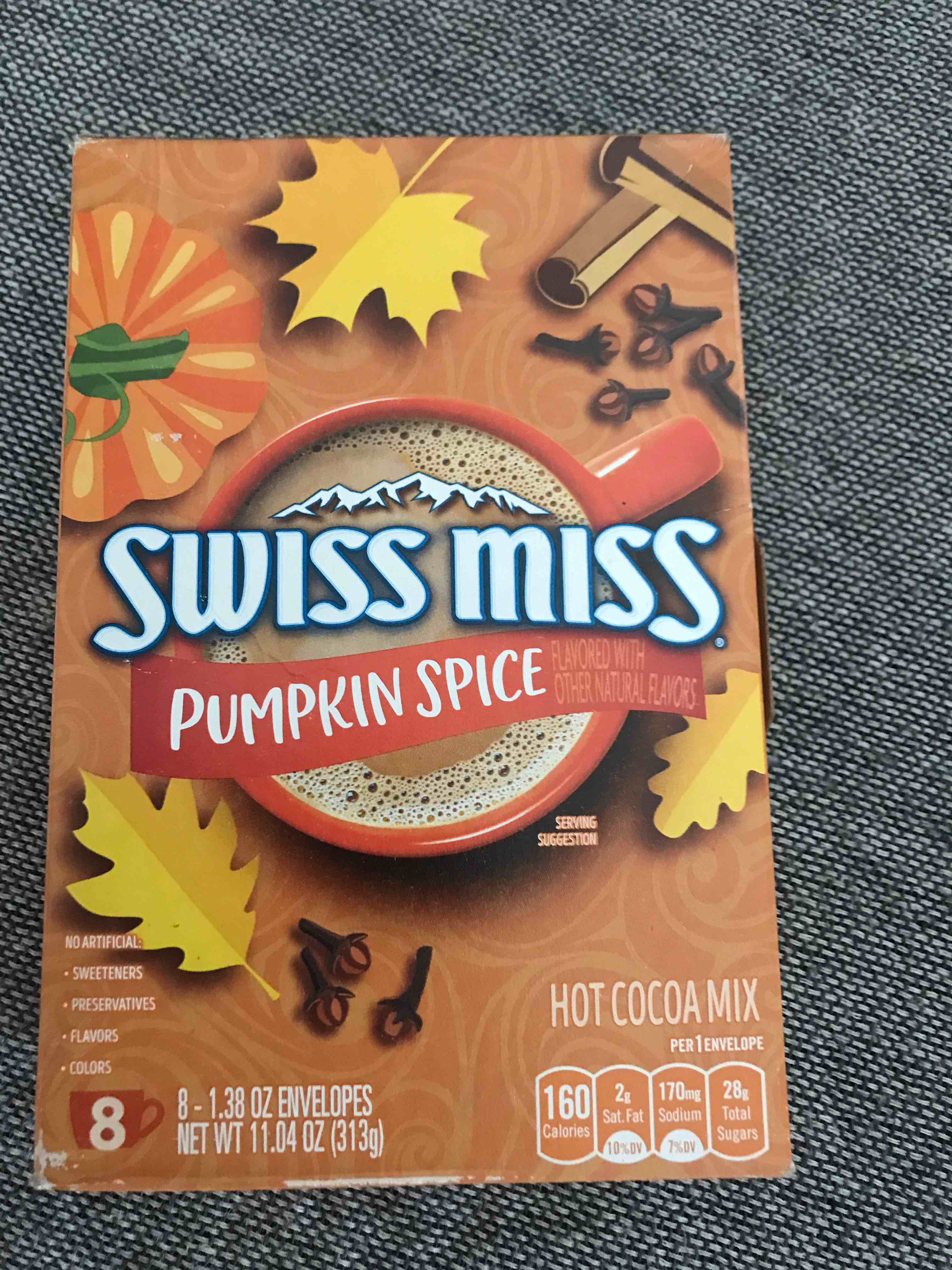swiss miss pumpkin spice flavored hot cocoa mix, 1.38 oz., 8-count envelopes