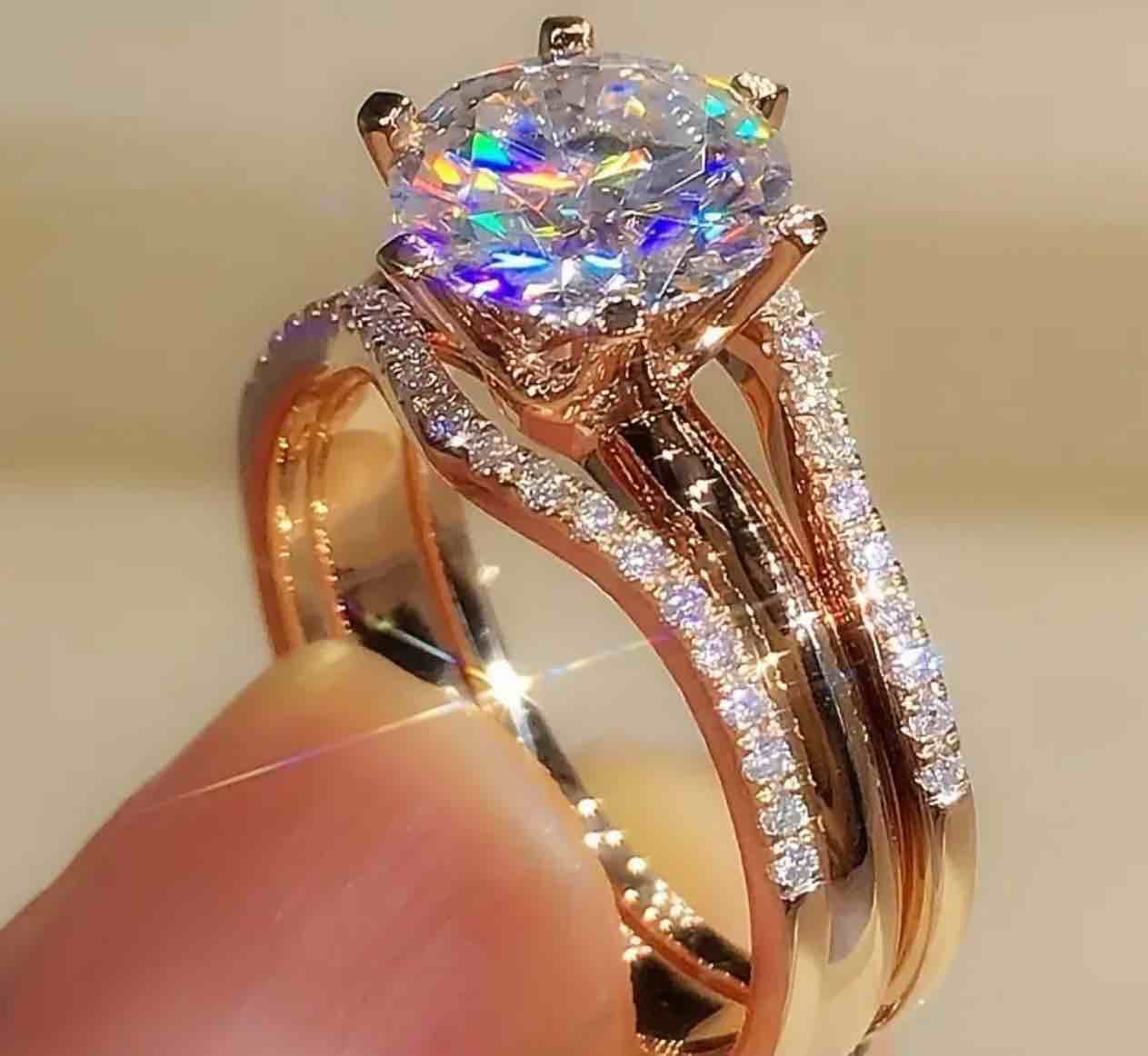 gorgeous 925 silver 18k rose gold plated ring sz 8