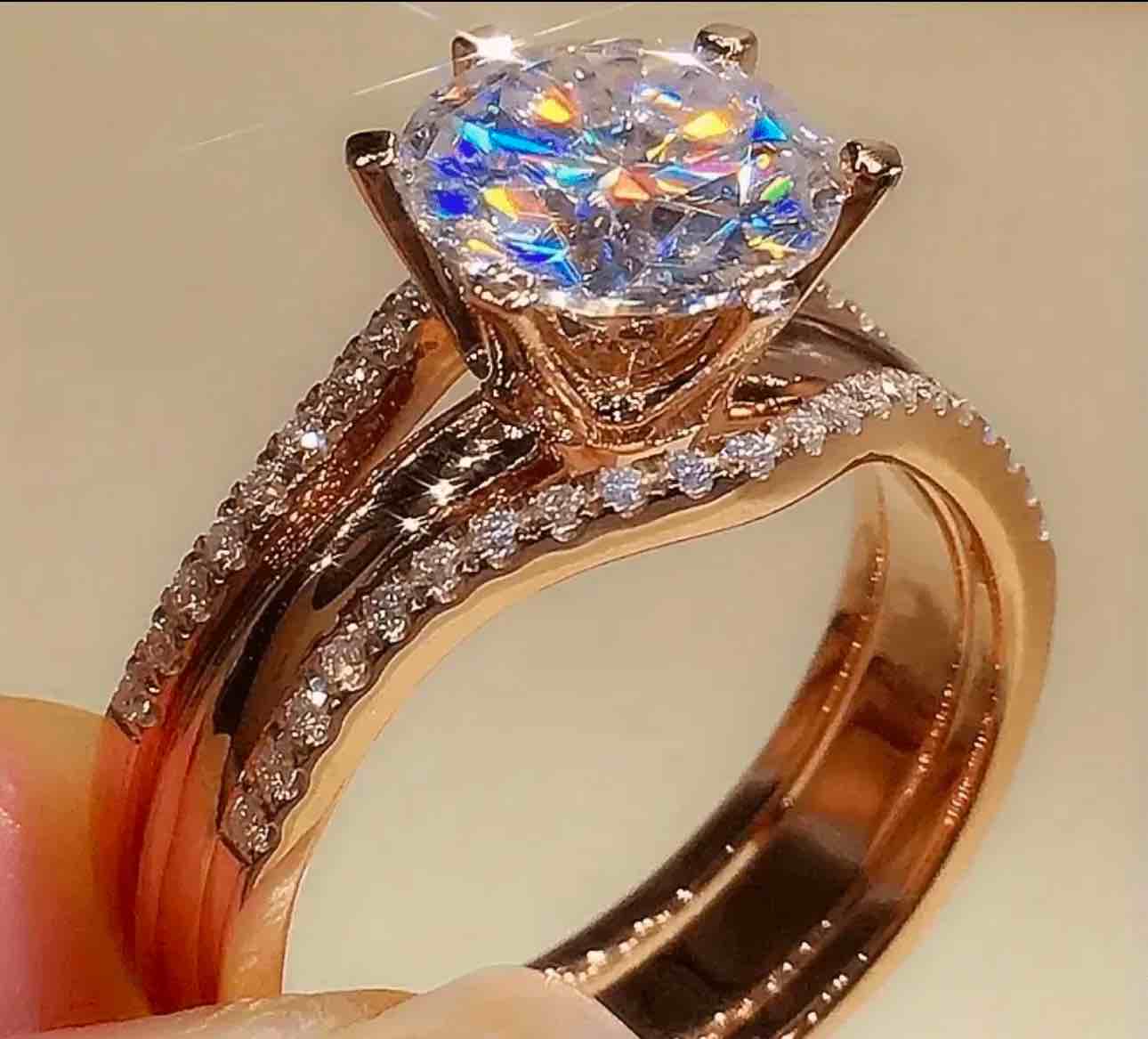 Gorgeous 925 Silver 18K Rose Gold Plated Ring sz 8
