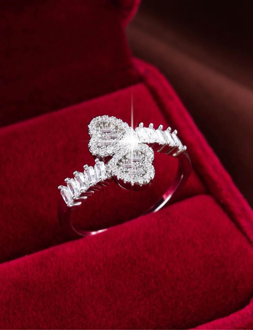 Beautiful 925 Silver Plated Double Heart Ring Sz 8