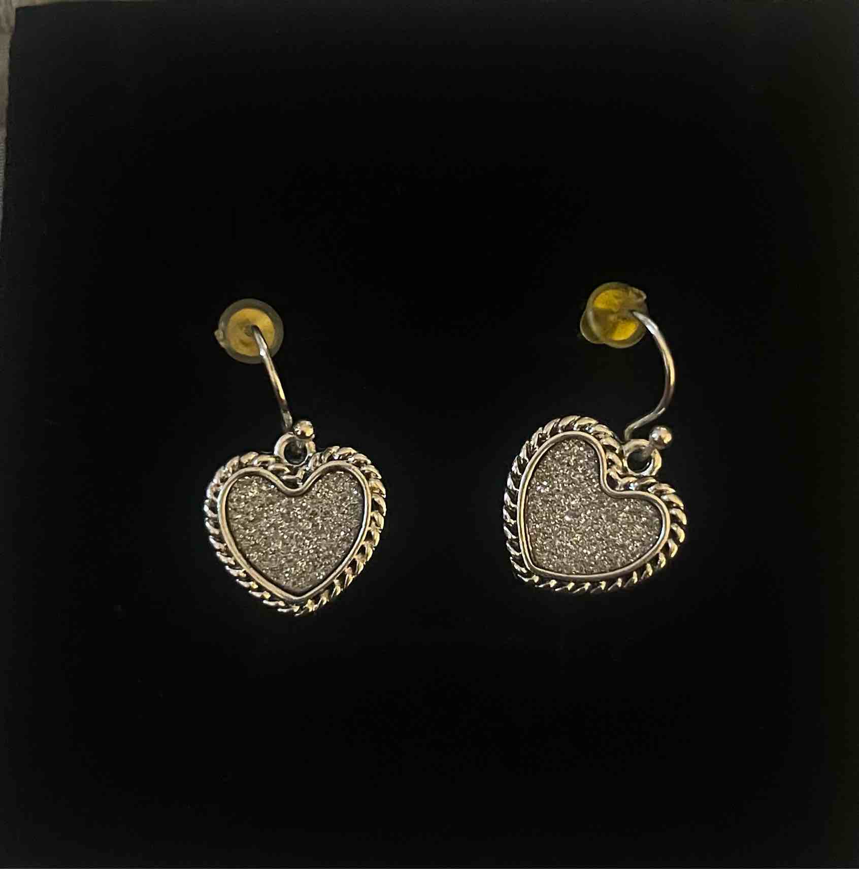 Beautiful 925 Silver Plated Glitter Heart Earrings