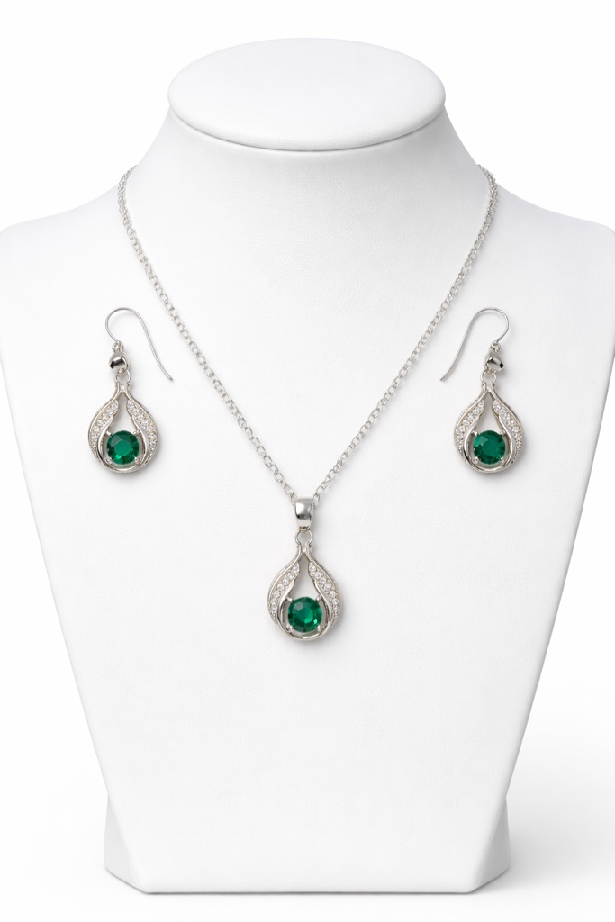 Condition photo showing New/Like New for Elegant 925 silver plated set featuring a matching necklace and drop earrings 