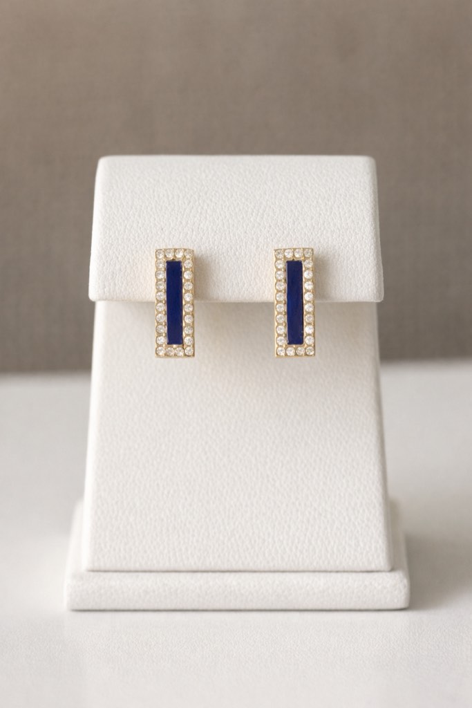 Condition photo showing New/Like New for Elegant 18k gold plated rectangular stud earrings