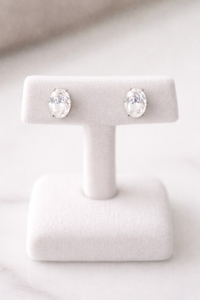 Condition photo showing New/Like New for Elegant 925 silver plated sapphire oval-cut crystal stud earrings