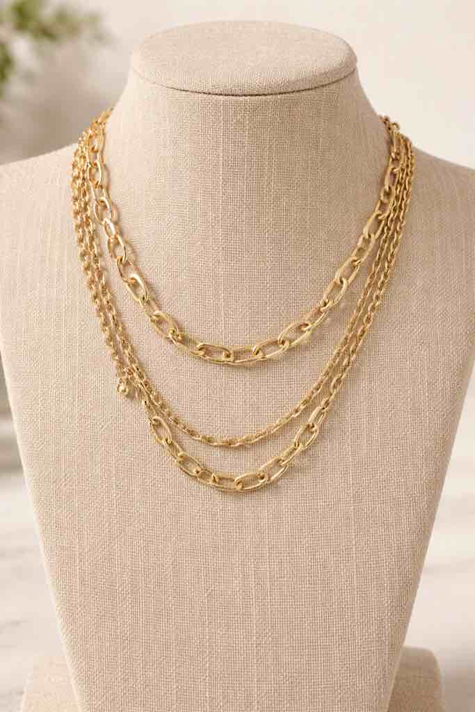 Condition photo showing New/Like New for Elegant layered 18k gold plated chain necklace 