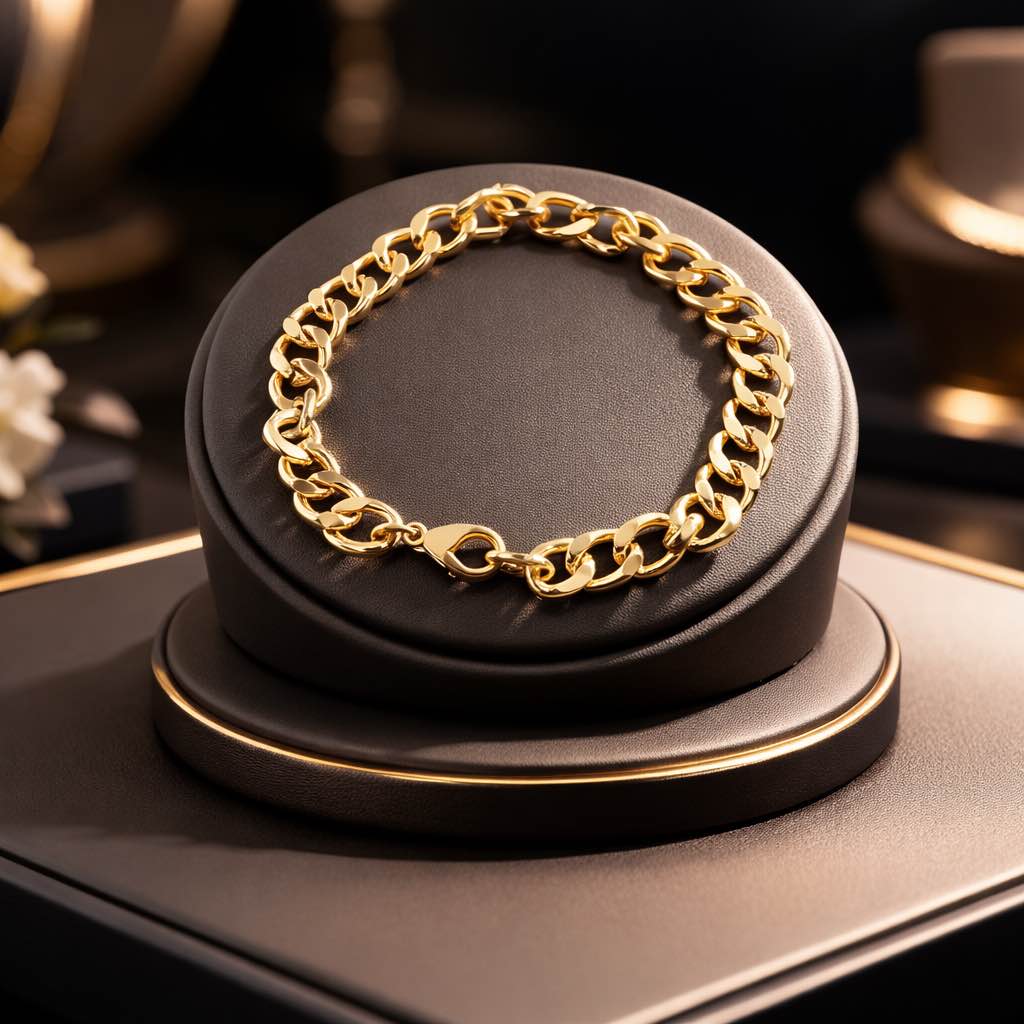 Condition photo showing New/Like New for Elegant 18k gold plated  cube link bracelet