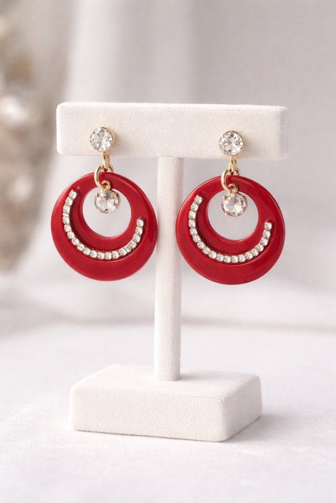 Condition photo showing New/Like New for Bold and eye-catching red drop earrings