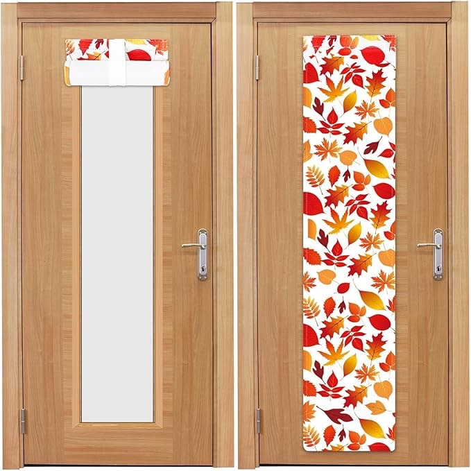 clothmile 2 Pcs Fall Maple Leaf Classroom Door Window Cover Blackout French Door Curtain 8 X 36 Inch