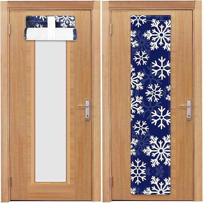 clothmile 2 Pcs Christmas Classroom Door Window Cover Blackout French Door Curtain 8 X 36 Inches Red Black Buffalo Plaid Small Glass Side Door Shade Blinds for Winter Xmas Classroom Party Decor