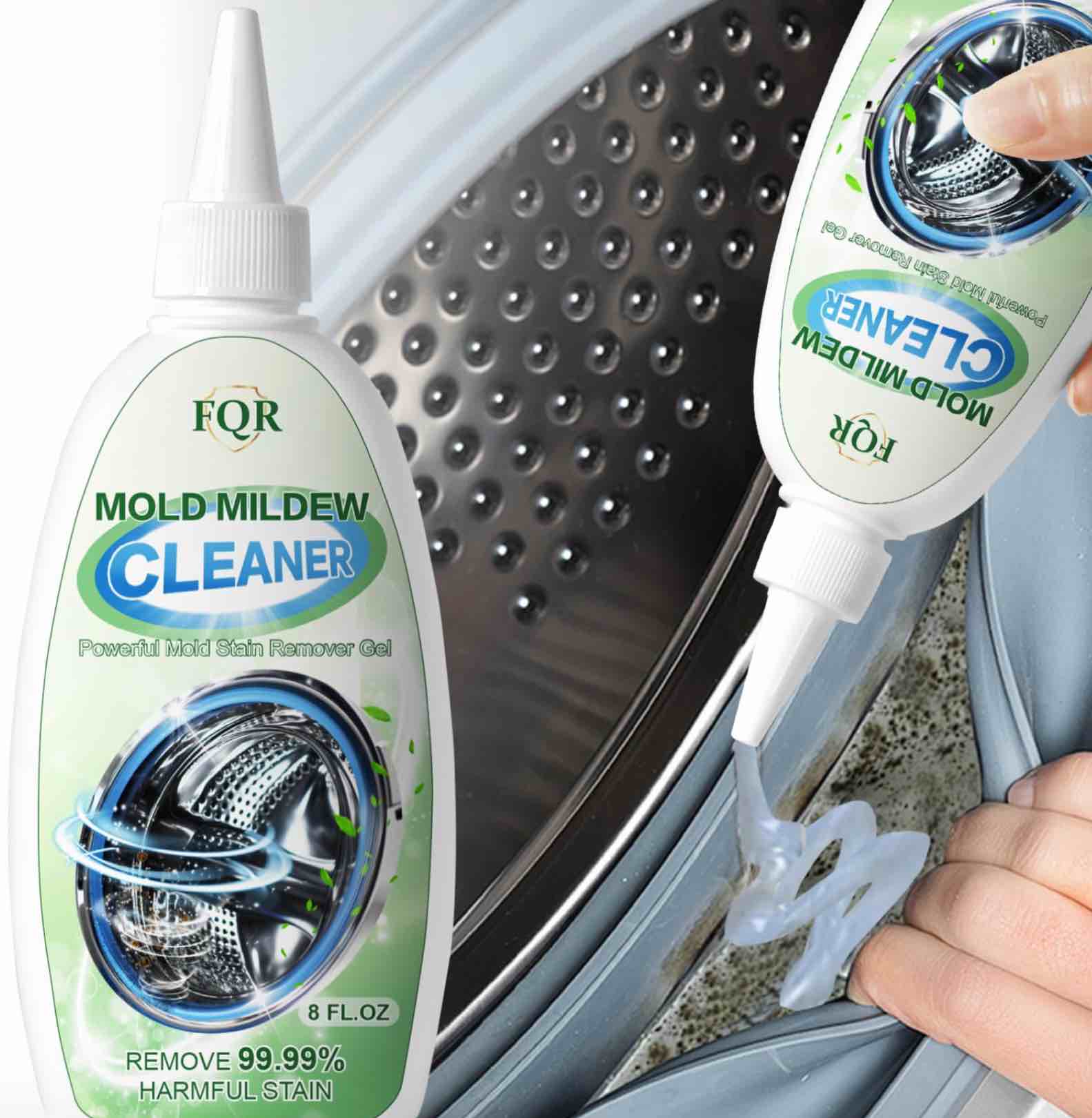 fqr mold remover gel washing machine cleaner — mold mildew remover grout cleaner — mold stain remover bathroom cleaner for washer shower kitchen sink toilet bathtub caulk whitener (8 fl oz)