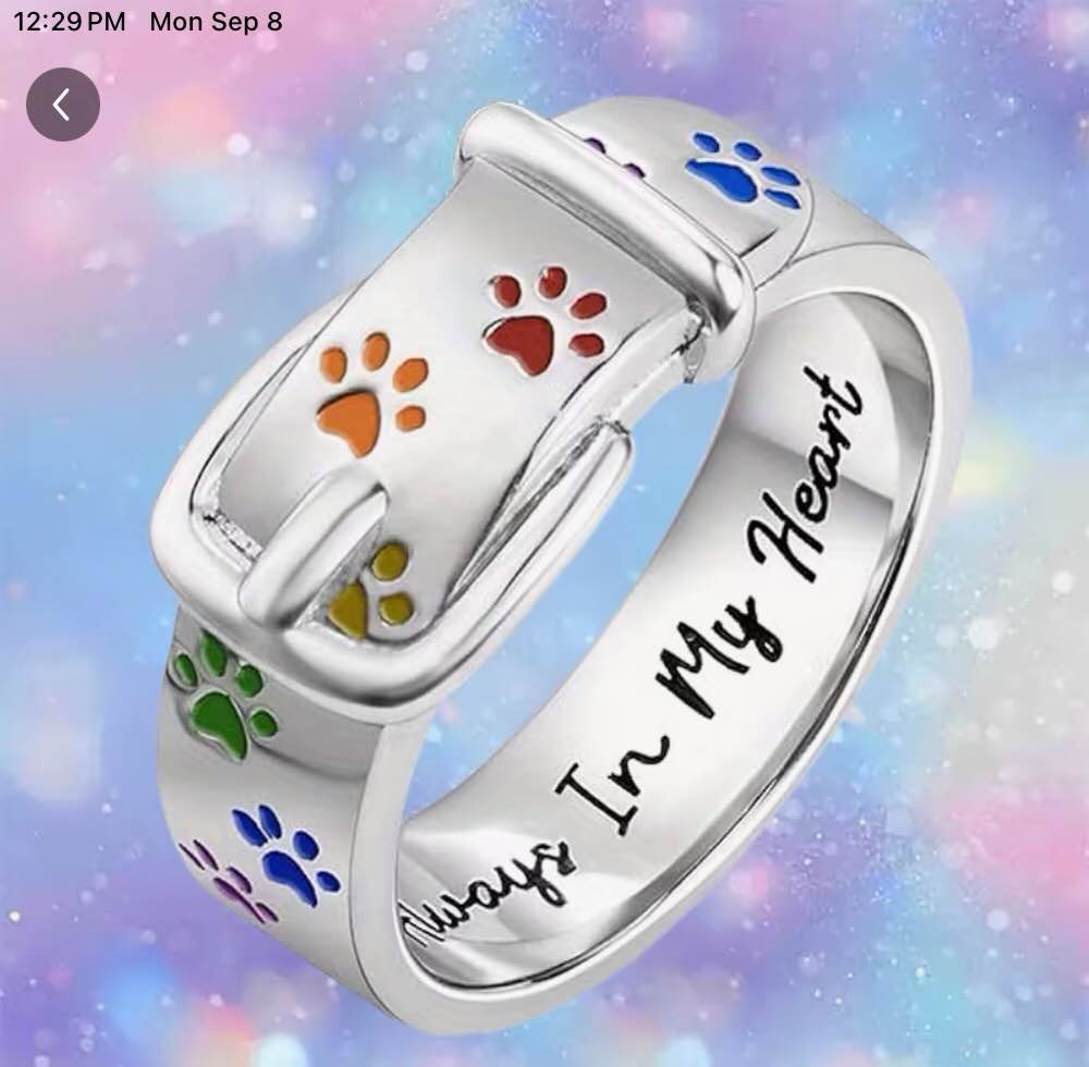 [Pet Lover Jewelry Ring] Minimalist Collar-Shaped Ring for Pet Lovers - Colorful Paw Prints in Orange, Green, Blue, Purple - Durable Animal Jewelry for Everyday & Special Occasions - Halloween, Christmas, Birthday Gift for Teenagers