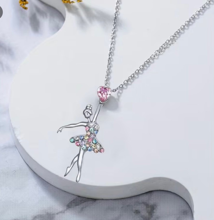 [Elegant Ballet Necklace] Elegant Sparkling Ballet Ballerina Necklace with Faux Gemstones | Ideal for Dance Recitals, Valentine's Day, Anniversaries, Birthdays, Ballet Jewelry for Teenager
