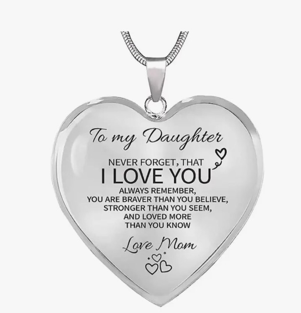 suteyi 1pc 'to My Daughter Engraved Heart Shaped Pendant Necklace From Grandma/Mom/Daughter, Inspirational Gift For Women/Girls, Birthday/Wedding Gift Valentines