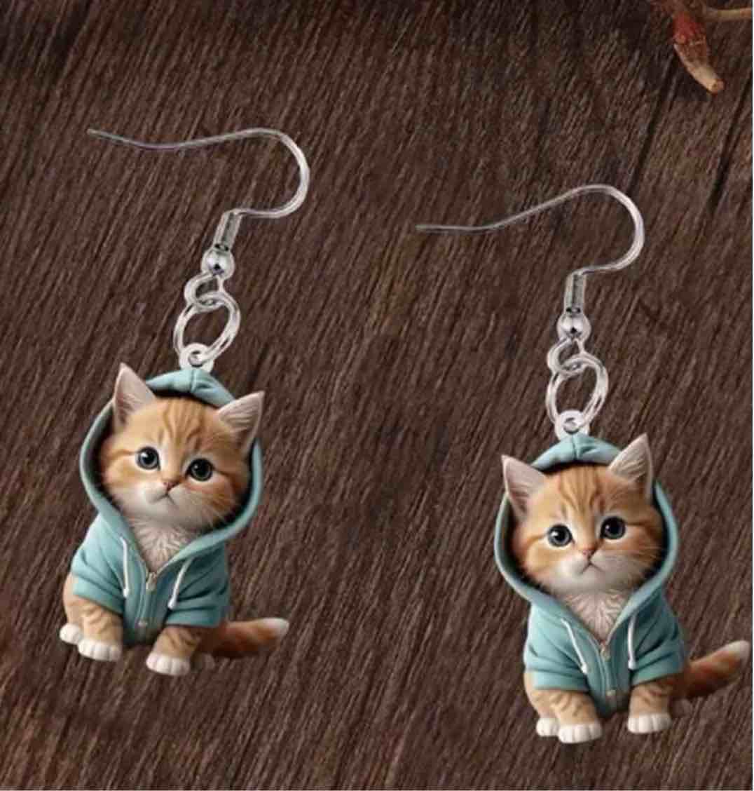 1 Pair Adorable Hoodie Cat Drop & Dangle Earrings, 2D Acrylic Cartoon Style For Women, Cute Daily Accessory, Ideal For Party & Date Outfits, Perfect Christmas Gift