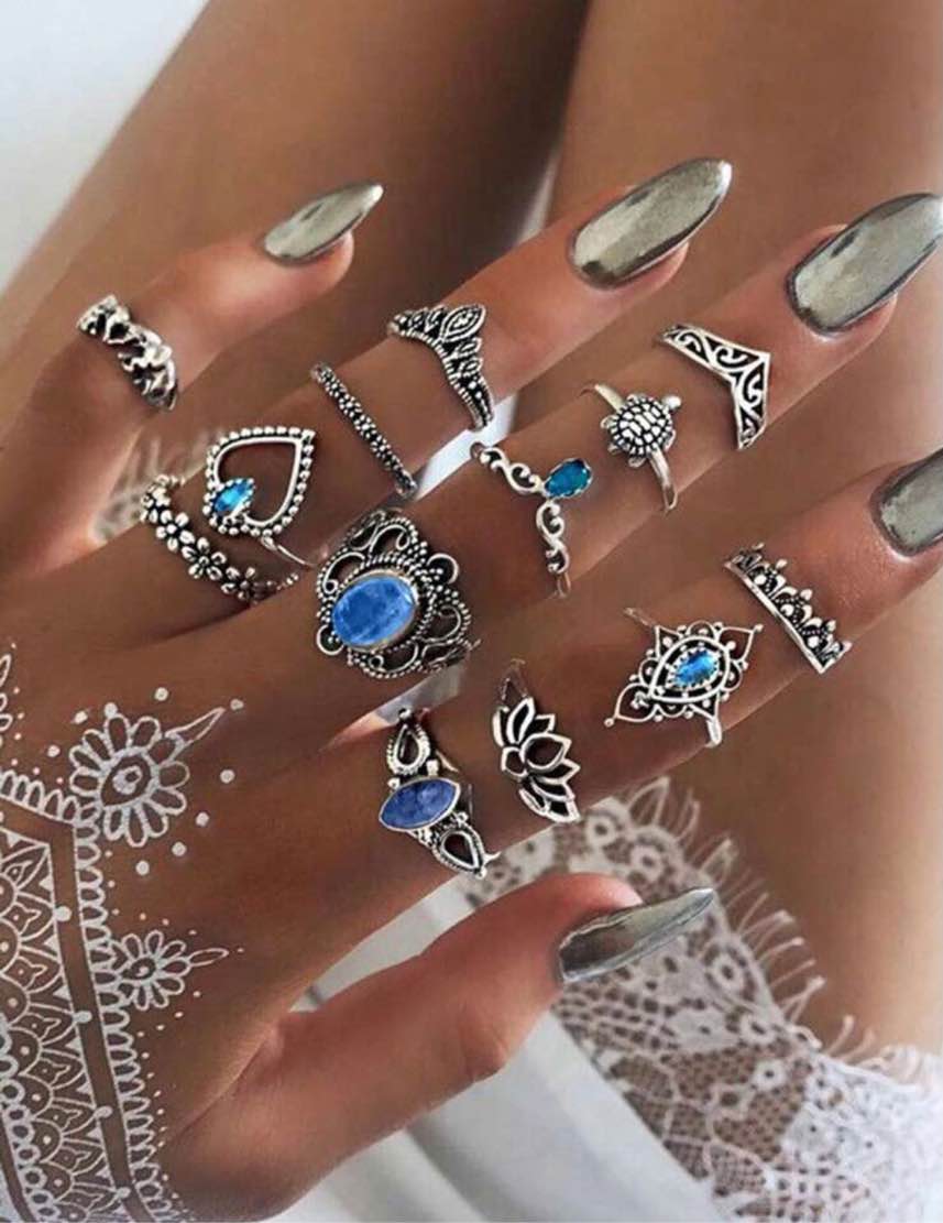 13pcs/Set Random Vintage Zinc Alloy Turtle & Heart Decor Ring For Women For Gift Valentines