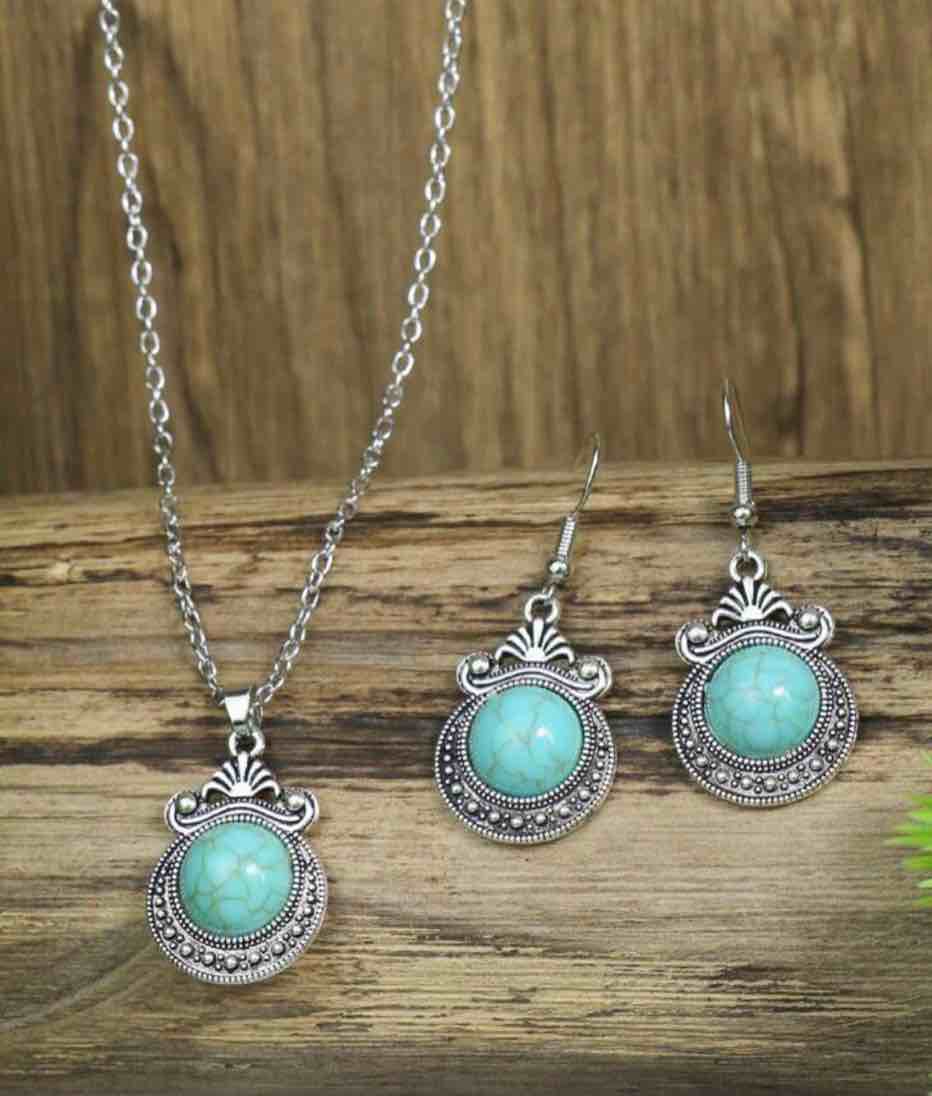 Bohemian ethnic style synthetic pine stone cactus layered bead necklace earrings rings Women's jewelry set daily vacation party wearing jewelry mother holiday gifts