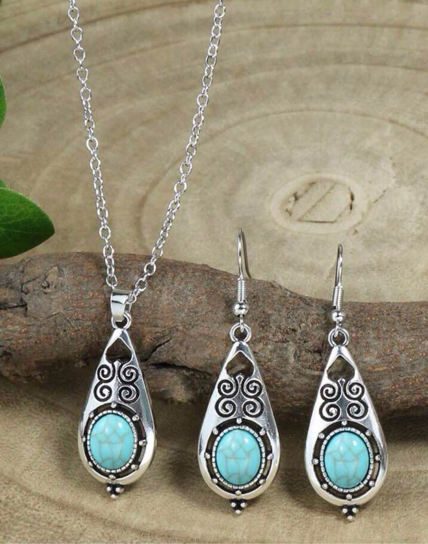 Bohemian ethnic style synthetic pine stone cactus layered bead necklace earrings rings Women's jewelry set daily vacation party wearing jewelry mother holiday gifts