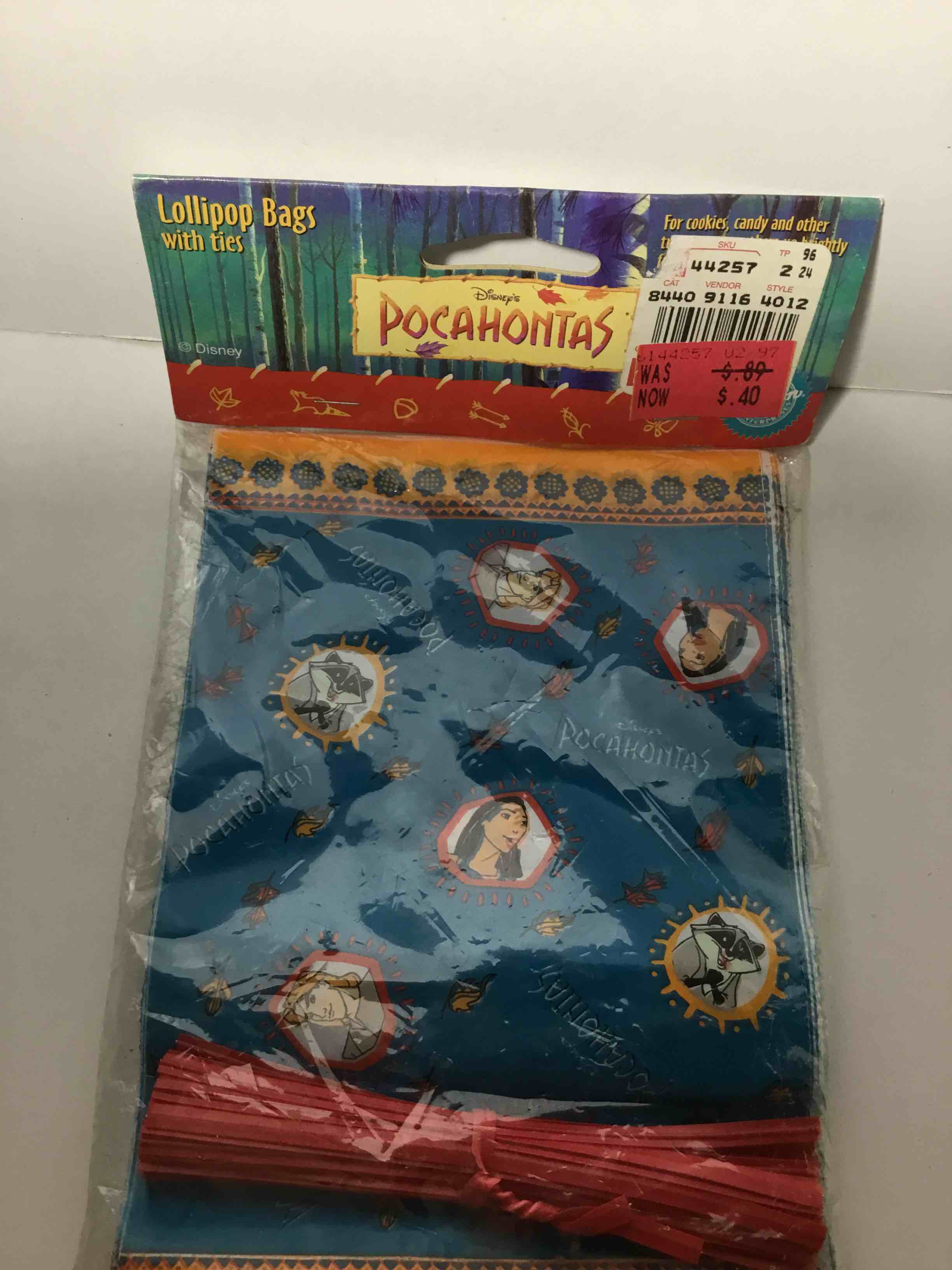 Disney Pocahontas Lollipop Party Treat Bags & Ties Wilton - 40 4"x6" Bags