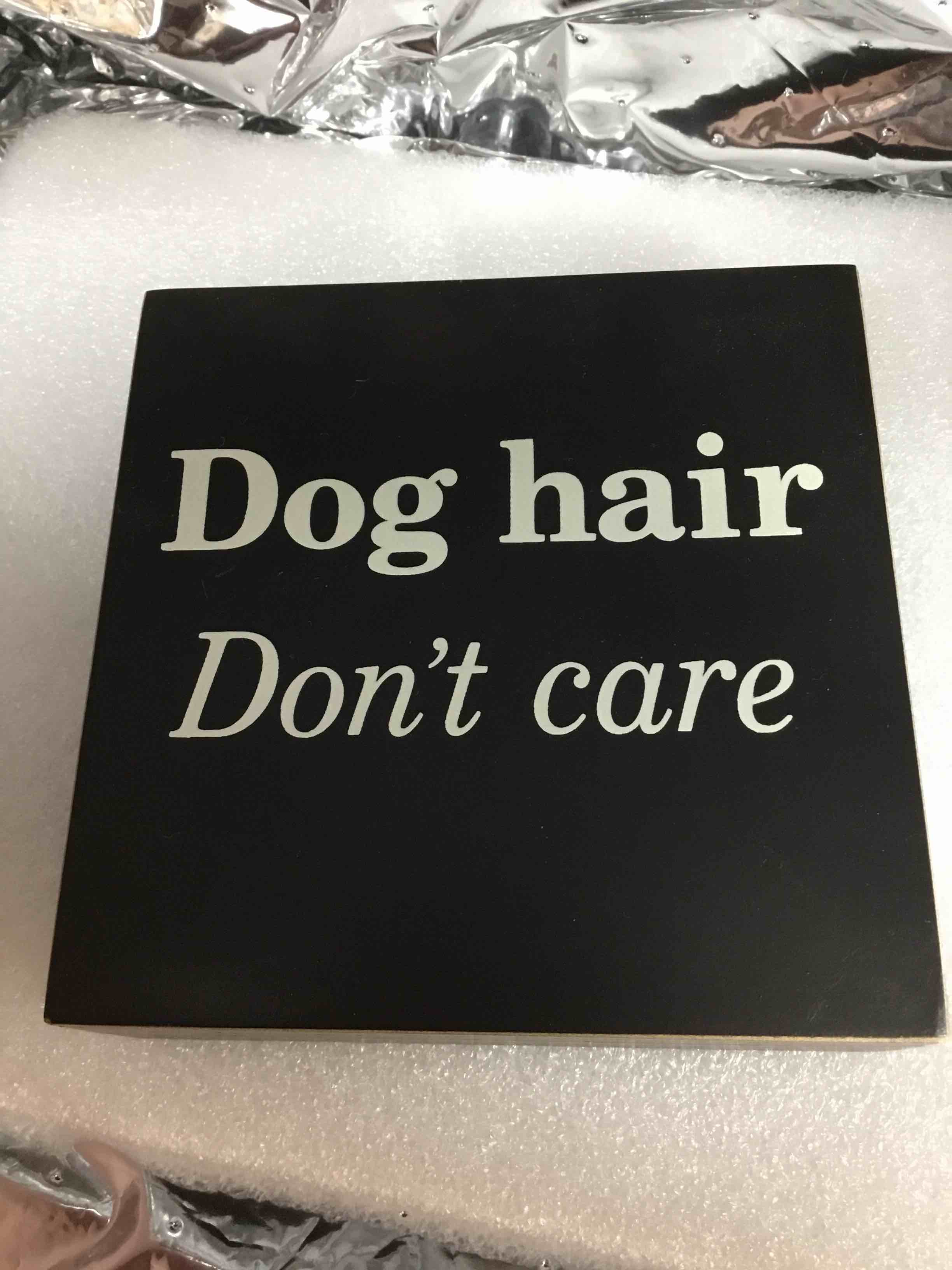 Hallmark dog hair don’t care table sign 4” square
