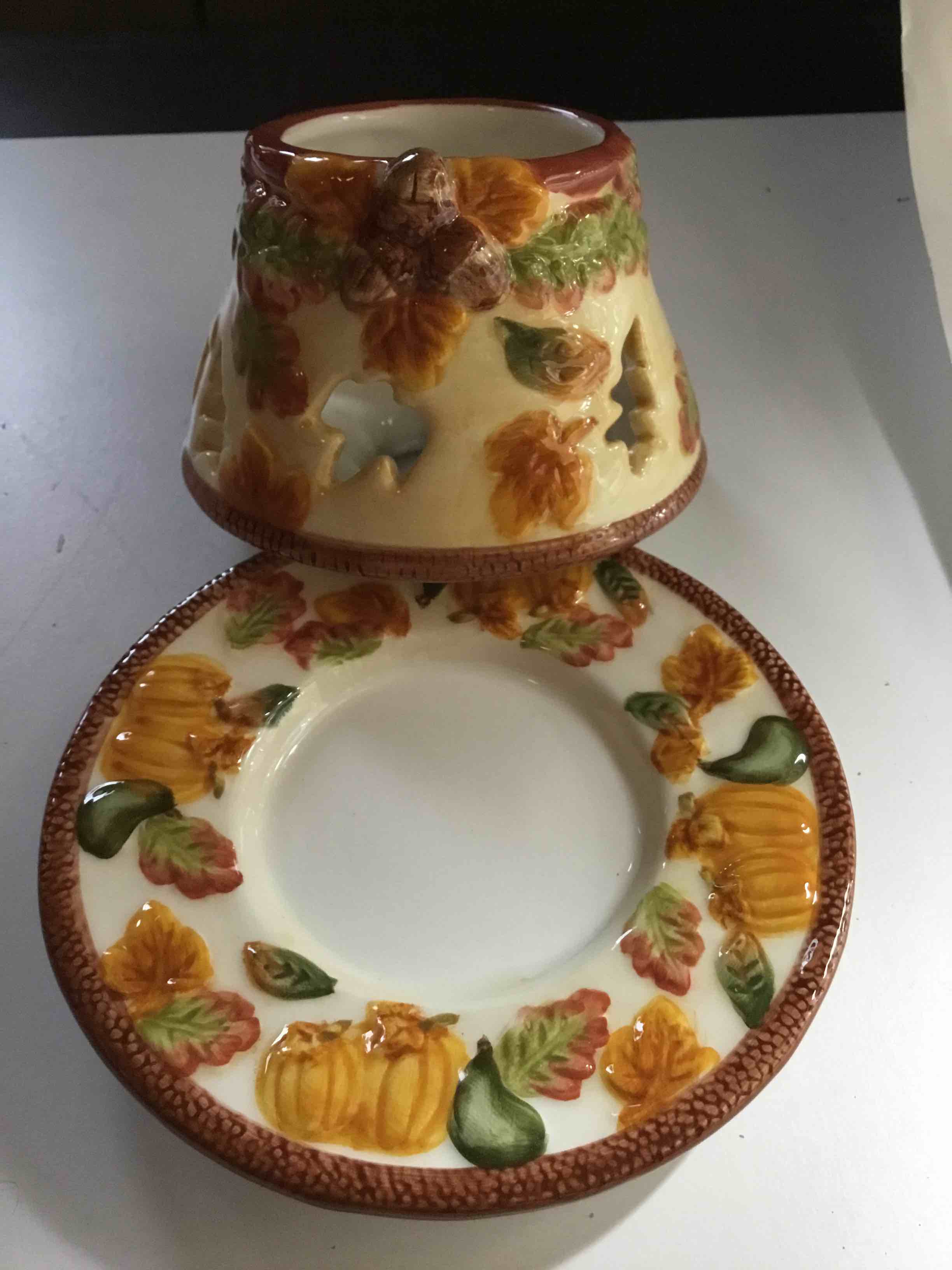 Fall Harvest Candle shade and plate set