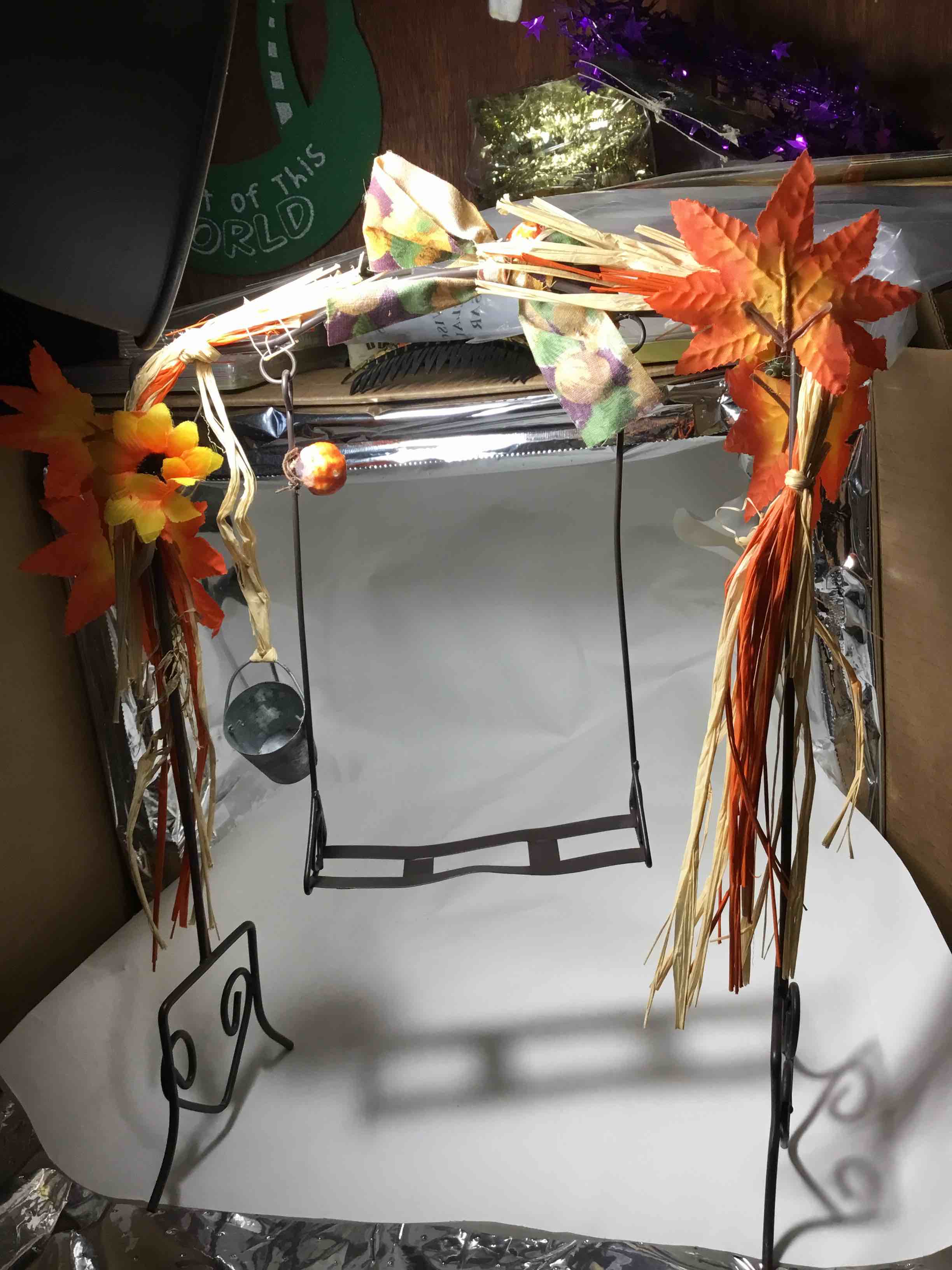 Fall themed decorated wire, swing