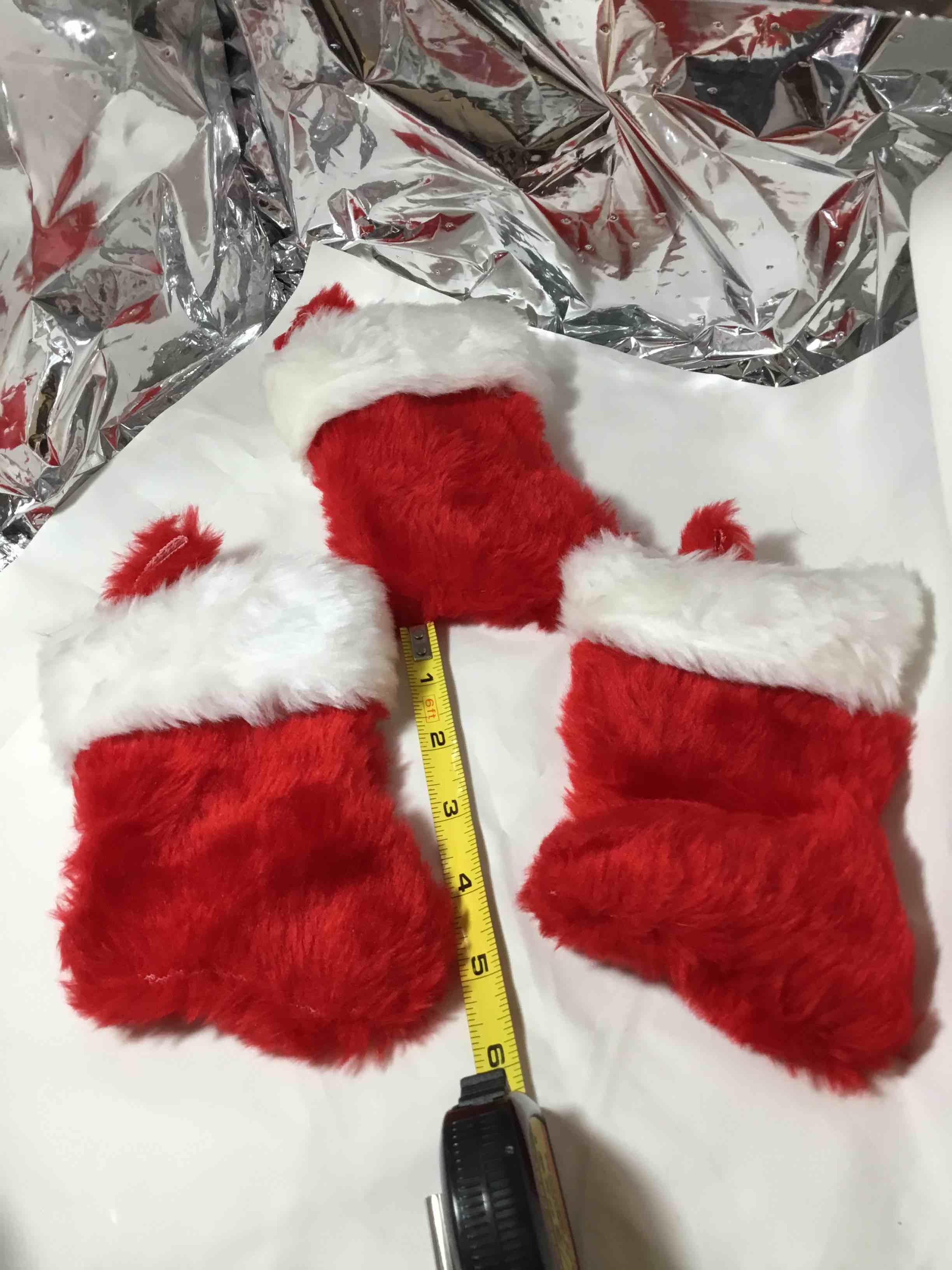 Christmas stocking with a white plush faux rabbit fur cuff 